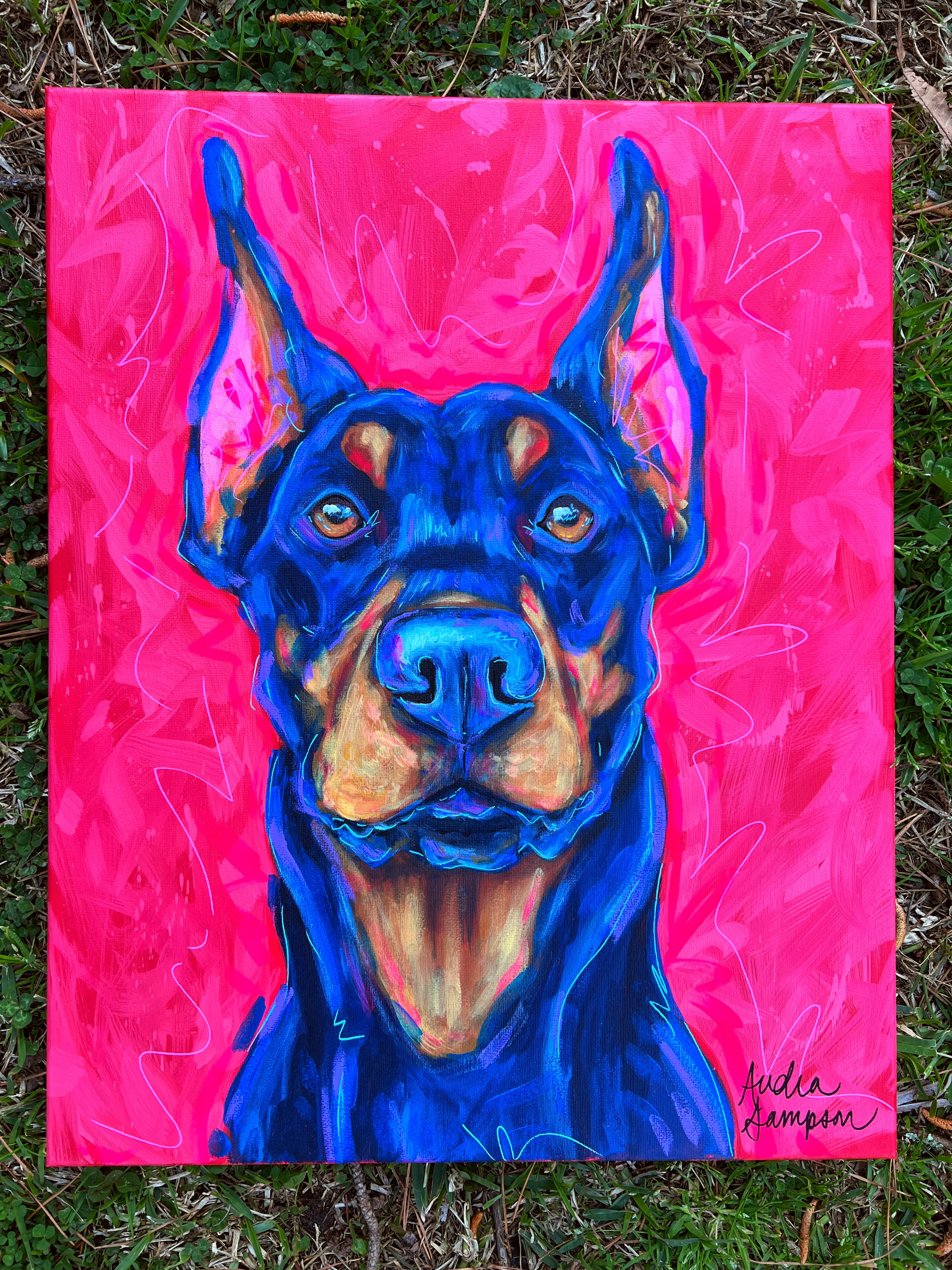 Doberman Pinscher Original Painting on 16x20 Canvas