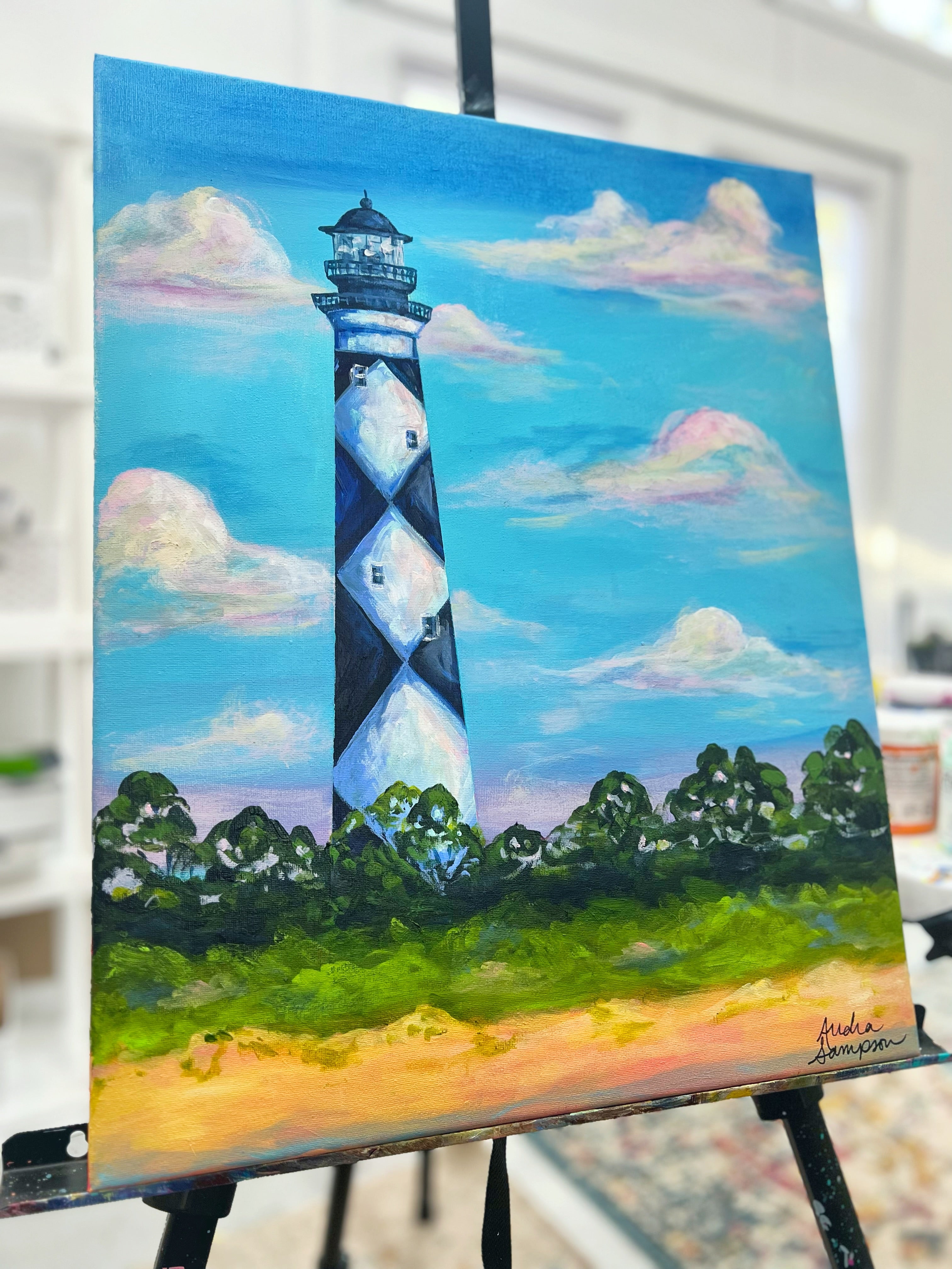 16x20 Original Cape Lookout Lighthouse Painting on Canvas