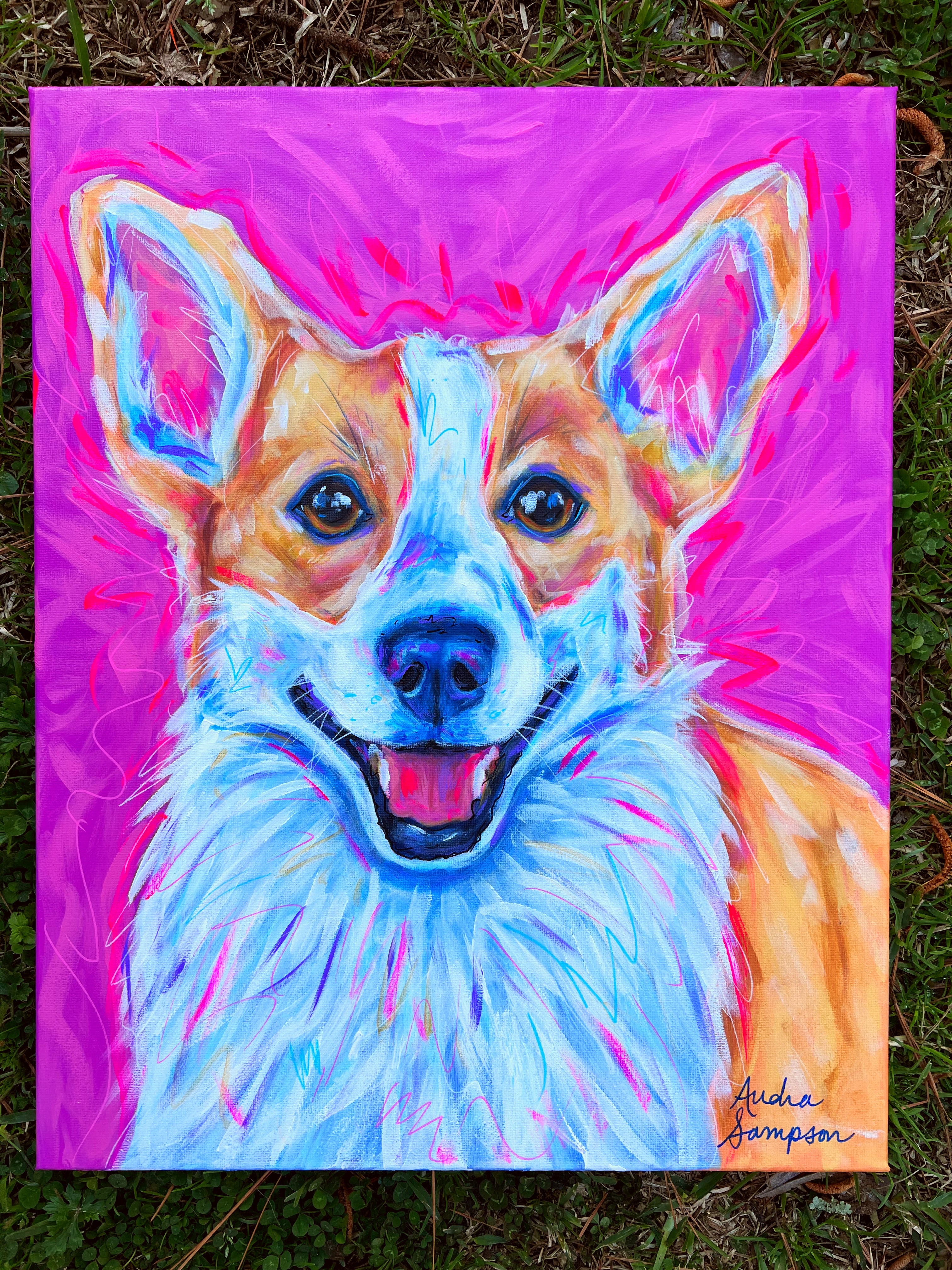 Welsh Corgi Original Painting on 16x20 Canvas