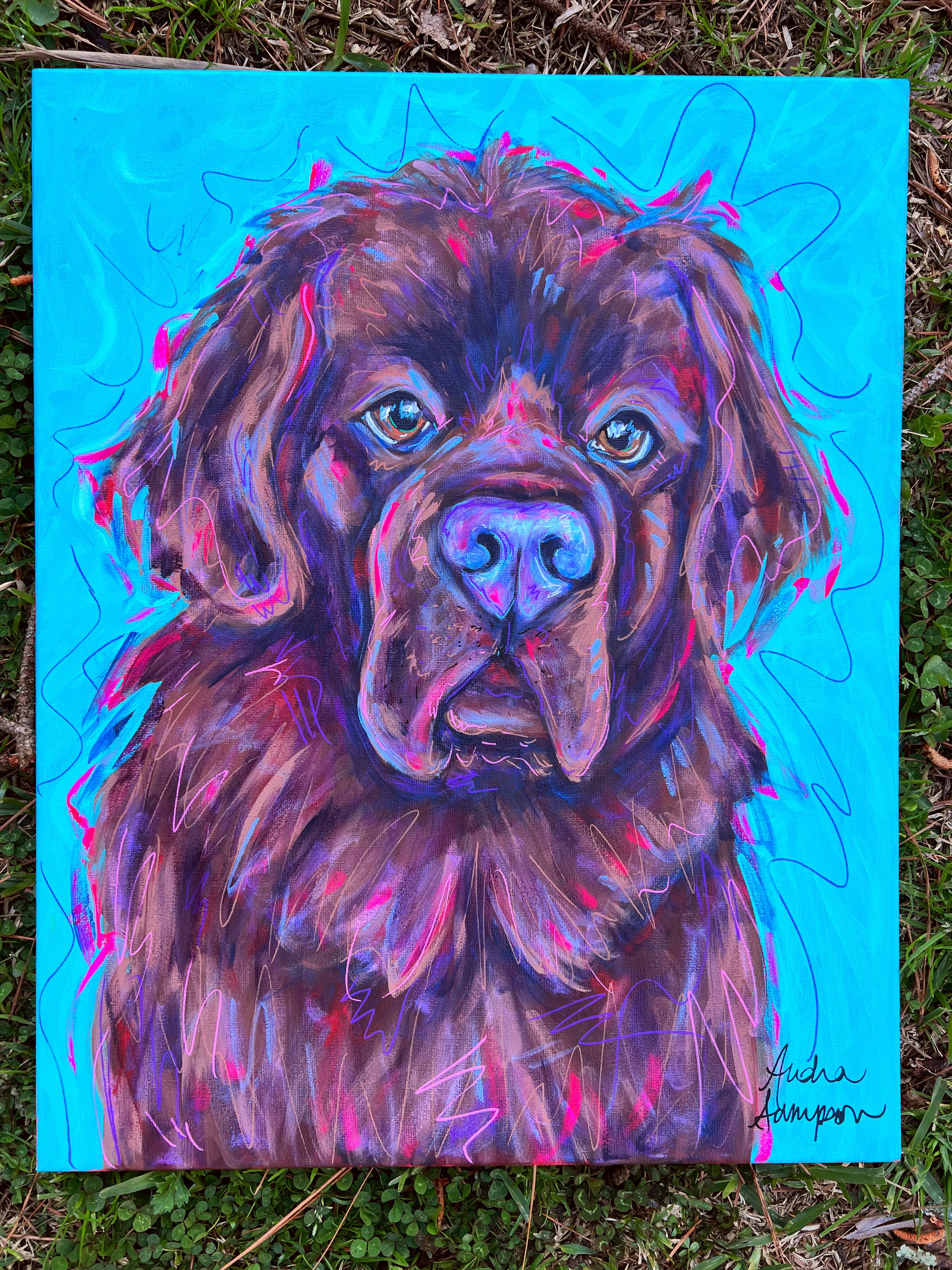 Newfoundland Original Painting on 16x20 Canvas