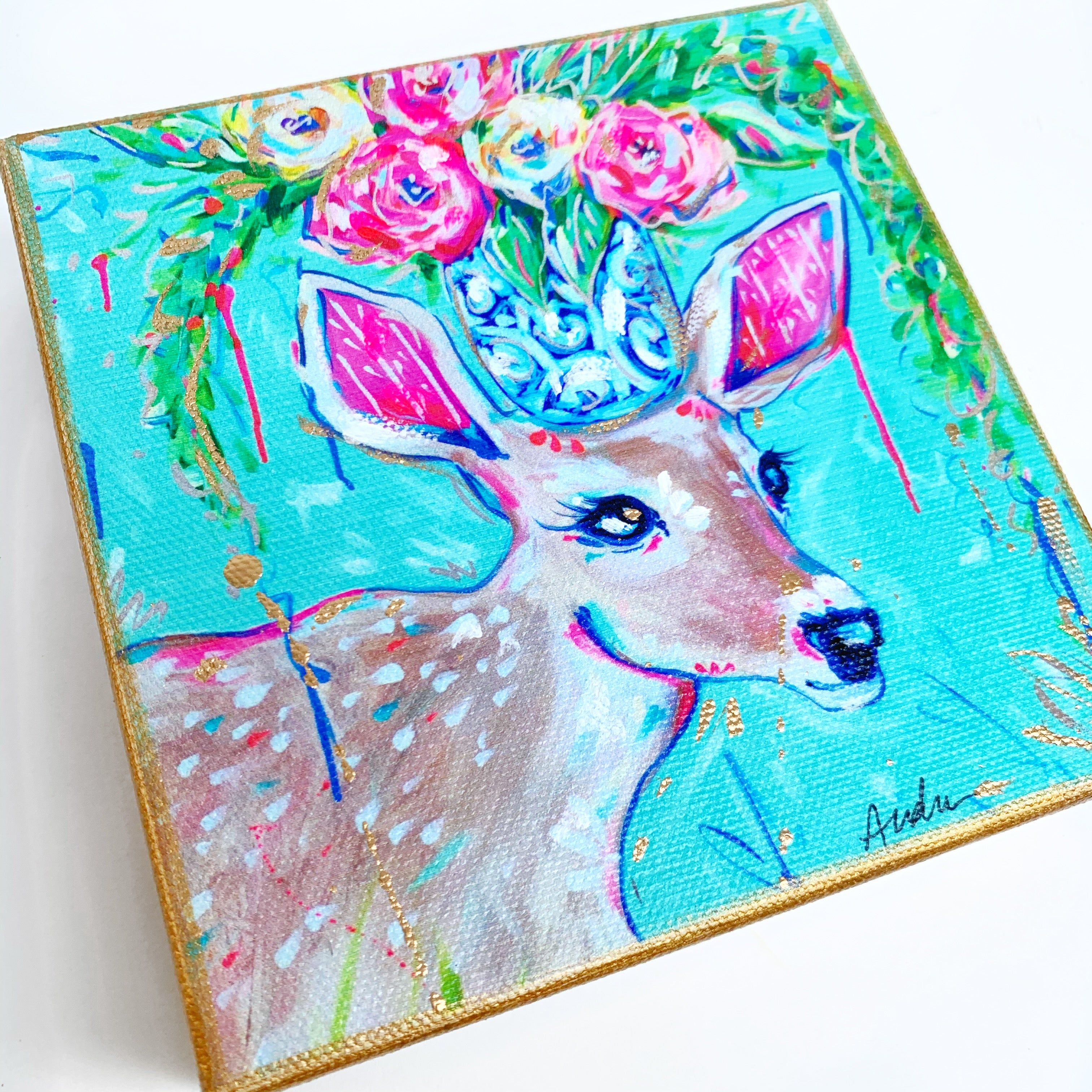 Deer on 6"x6" Gallery Wrapped Canvas