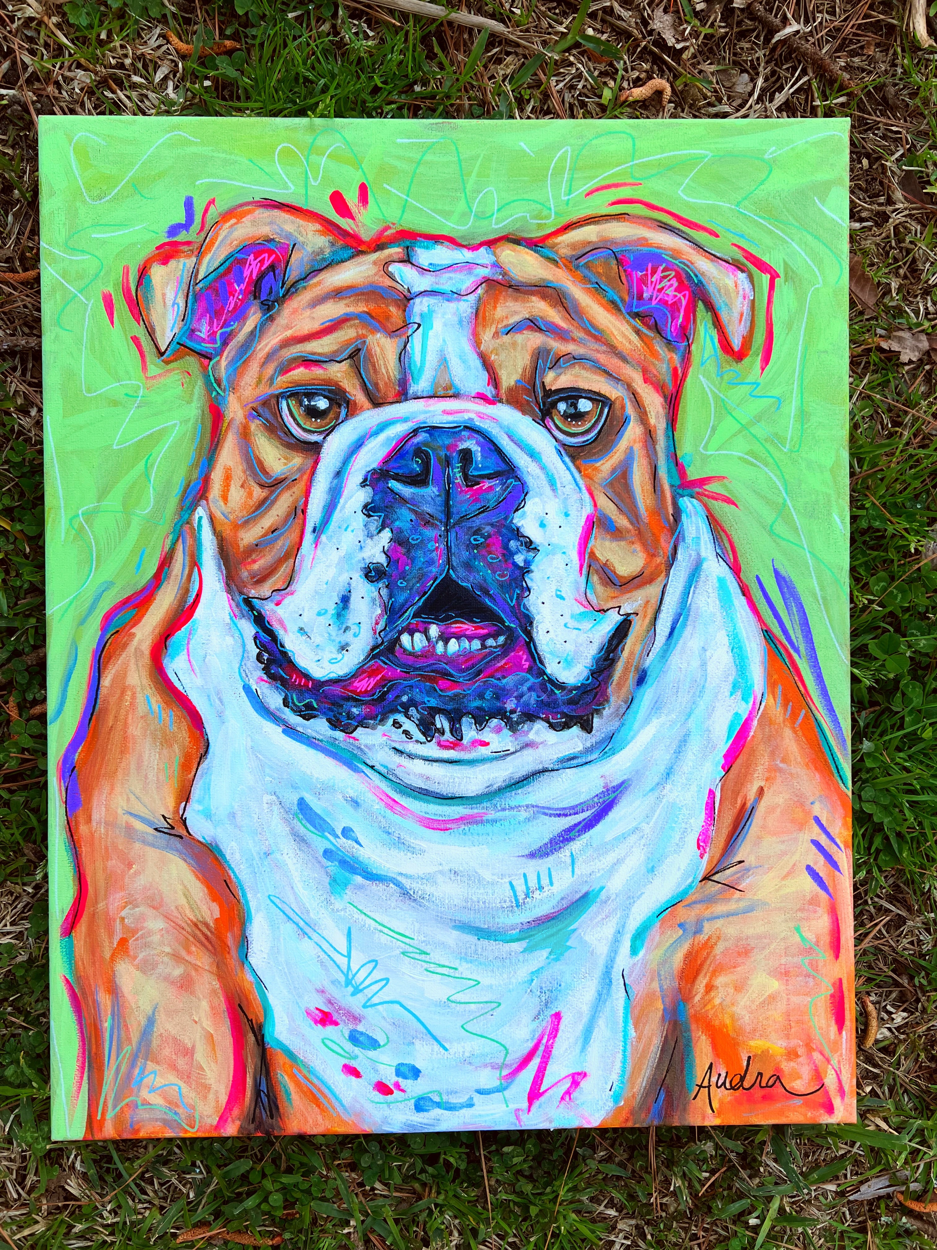 English Bulldog Original Painting on 16x20 Canvas