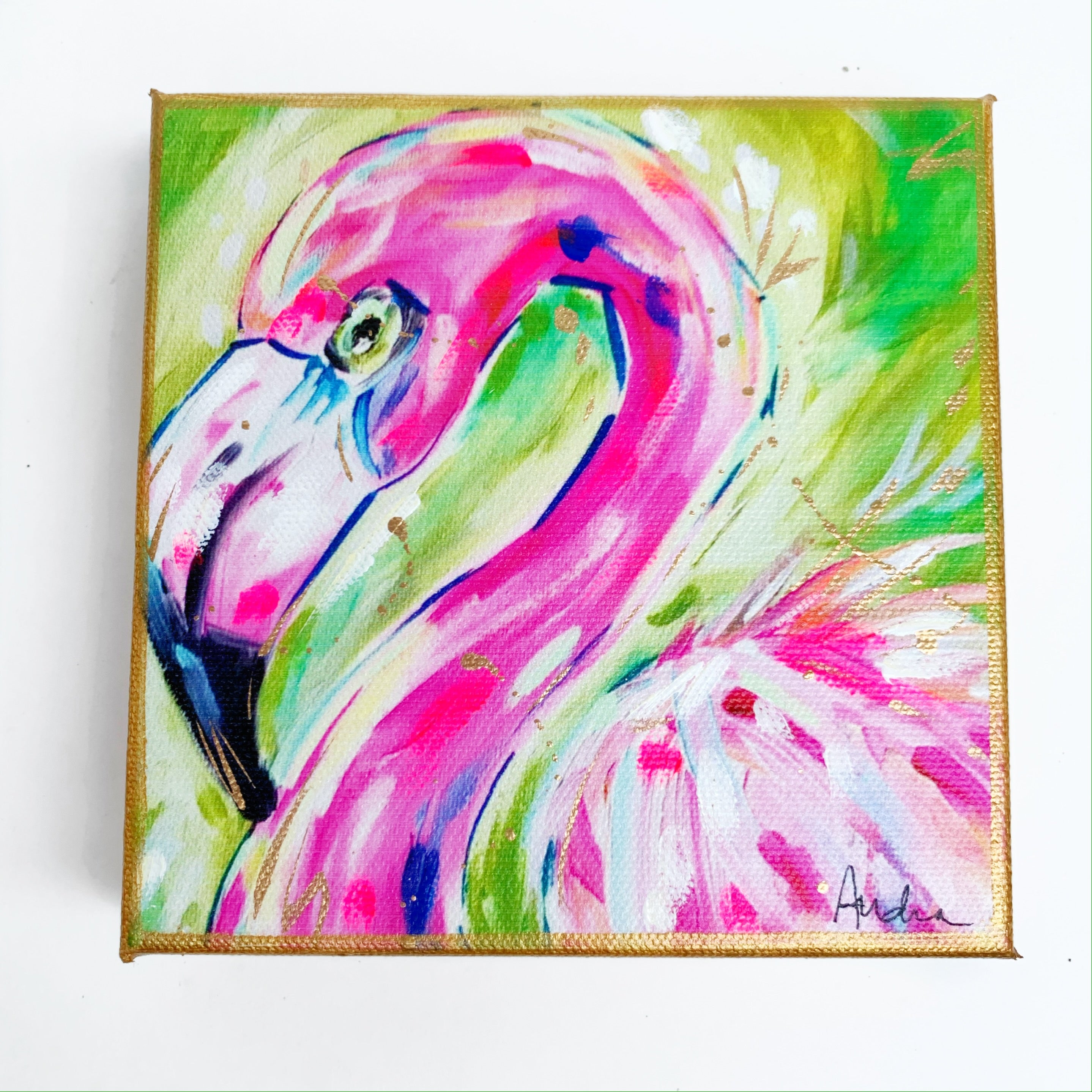 Flamingo on 6"x6" Gallery Wrapped Canvas