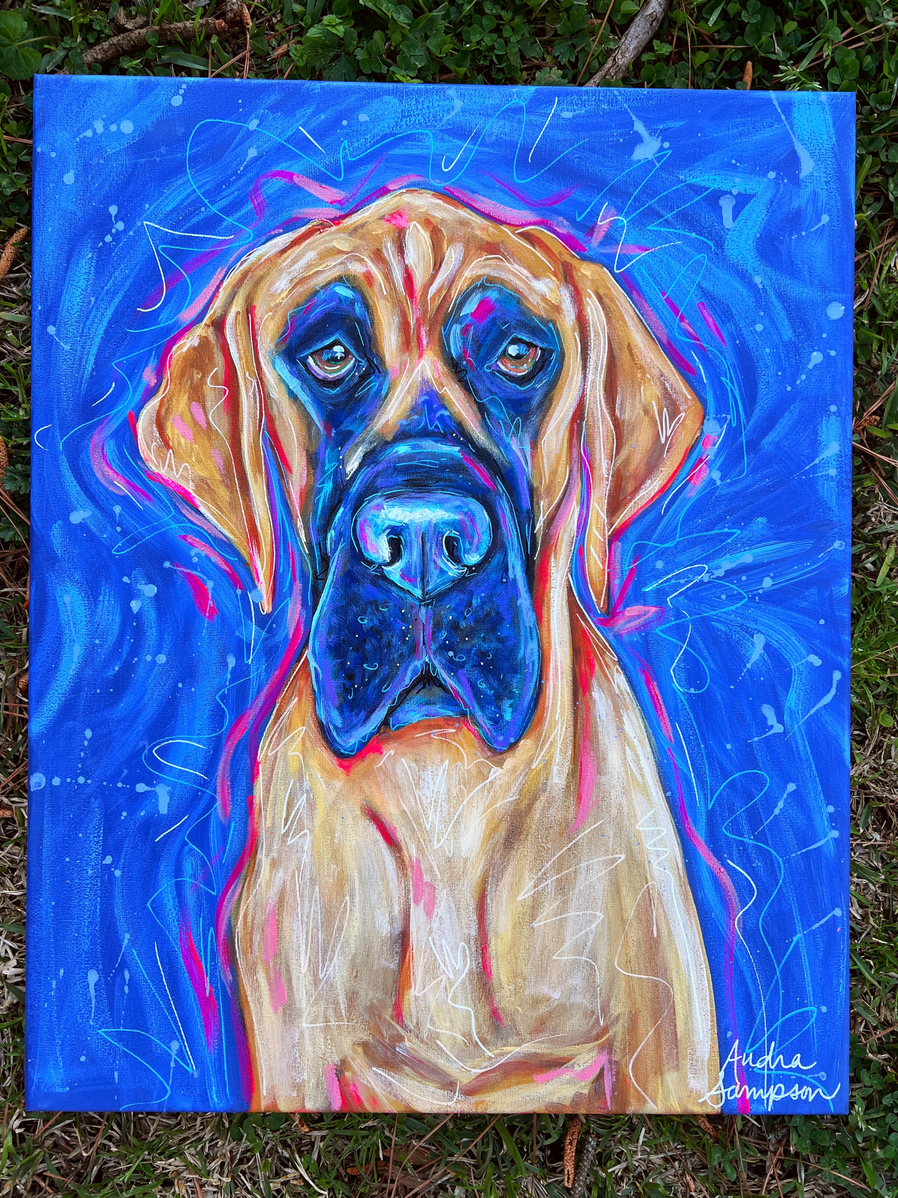 Great Dane Original Painting on 16x20 Canvas