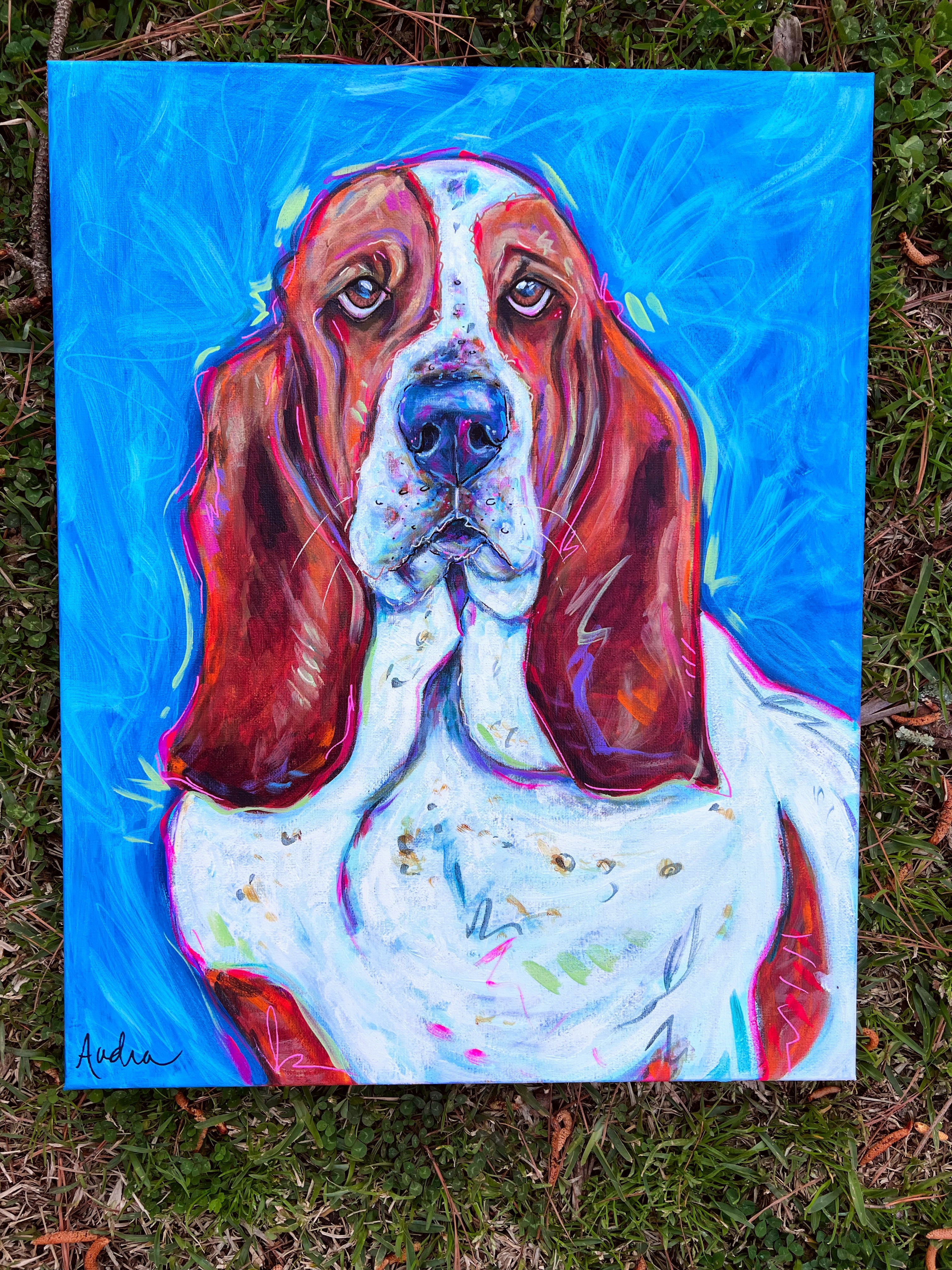 Bassett Hound Original Painting on 16x20 Canvas