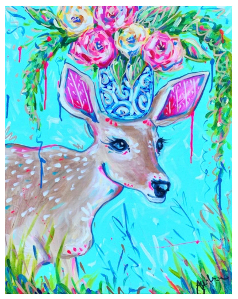 Deer Fawn Art Print on Paper or Canvas - Colorful Animal Wall Decor, Nursery Baby Room Poster