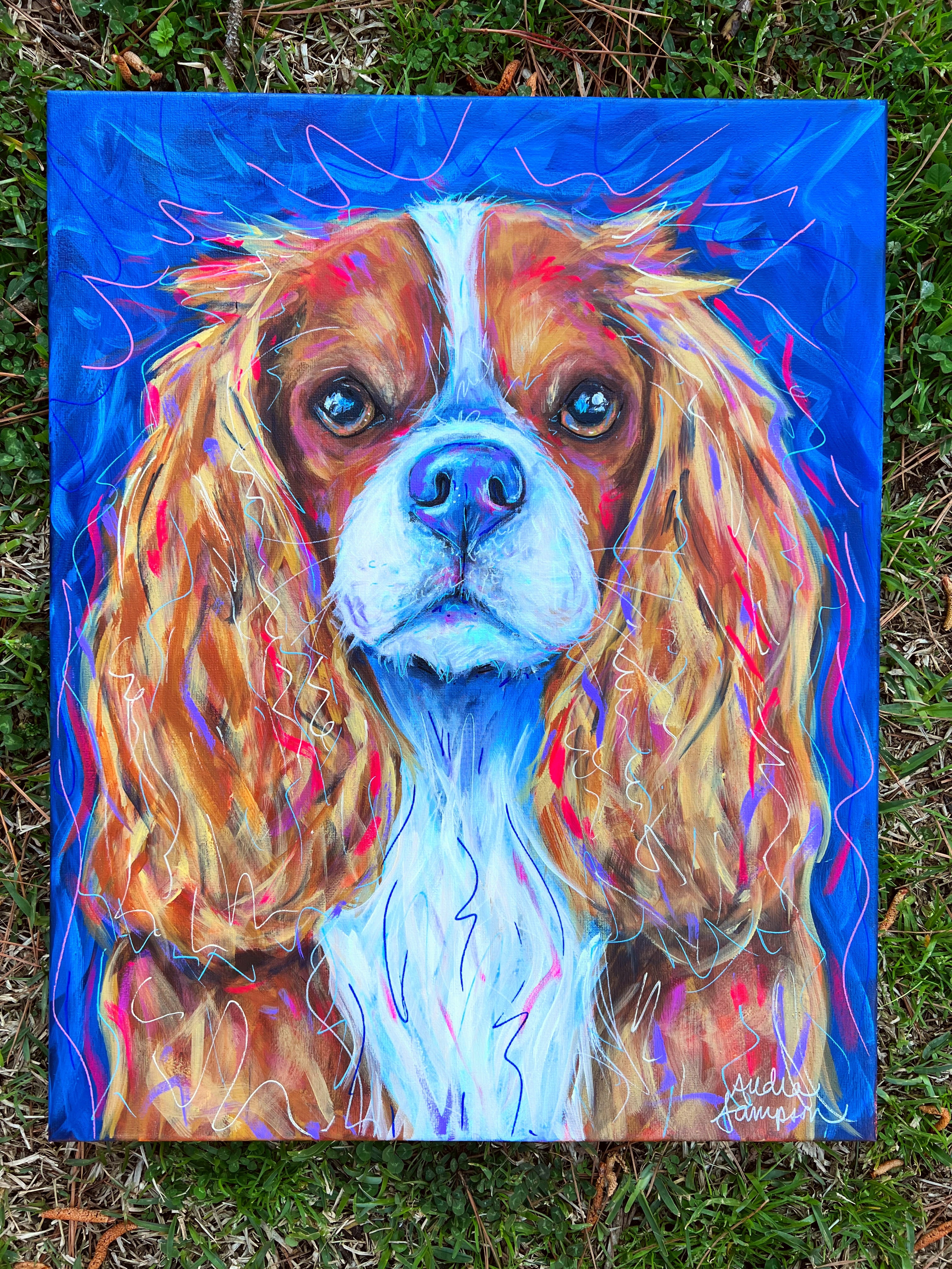 King Charles Cavalier Original Painting on 16x20 Canvas