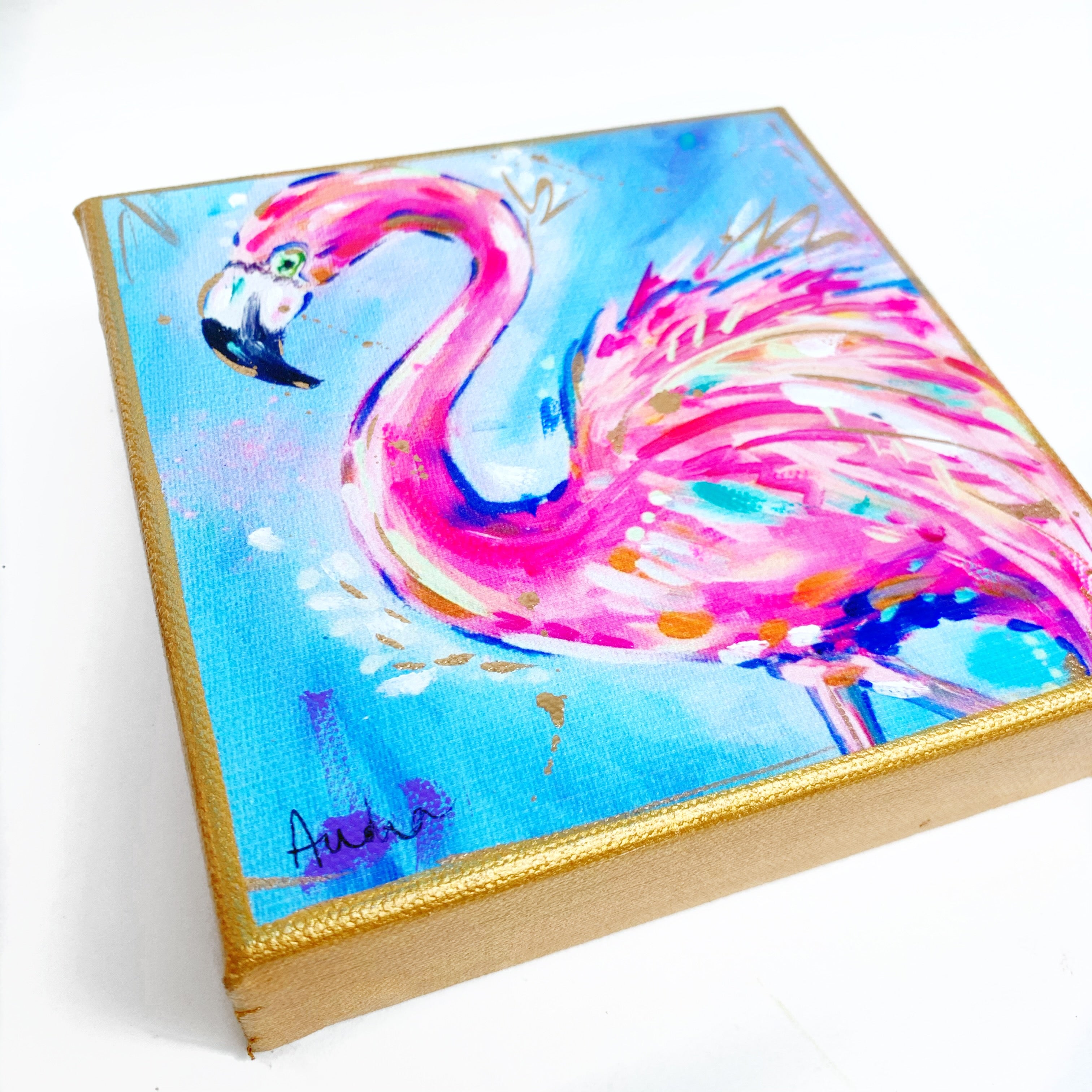 Flamingo on 6"x6" Gallery Wrapped Canvas