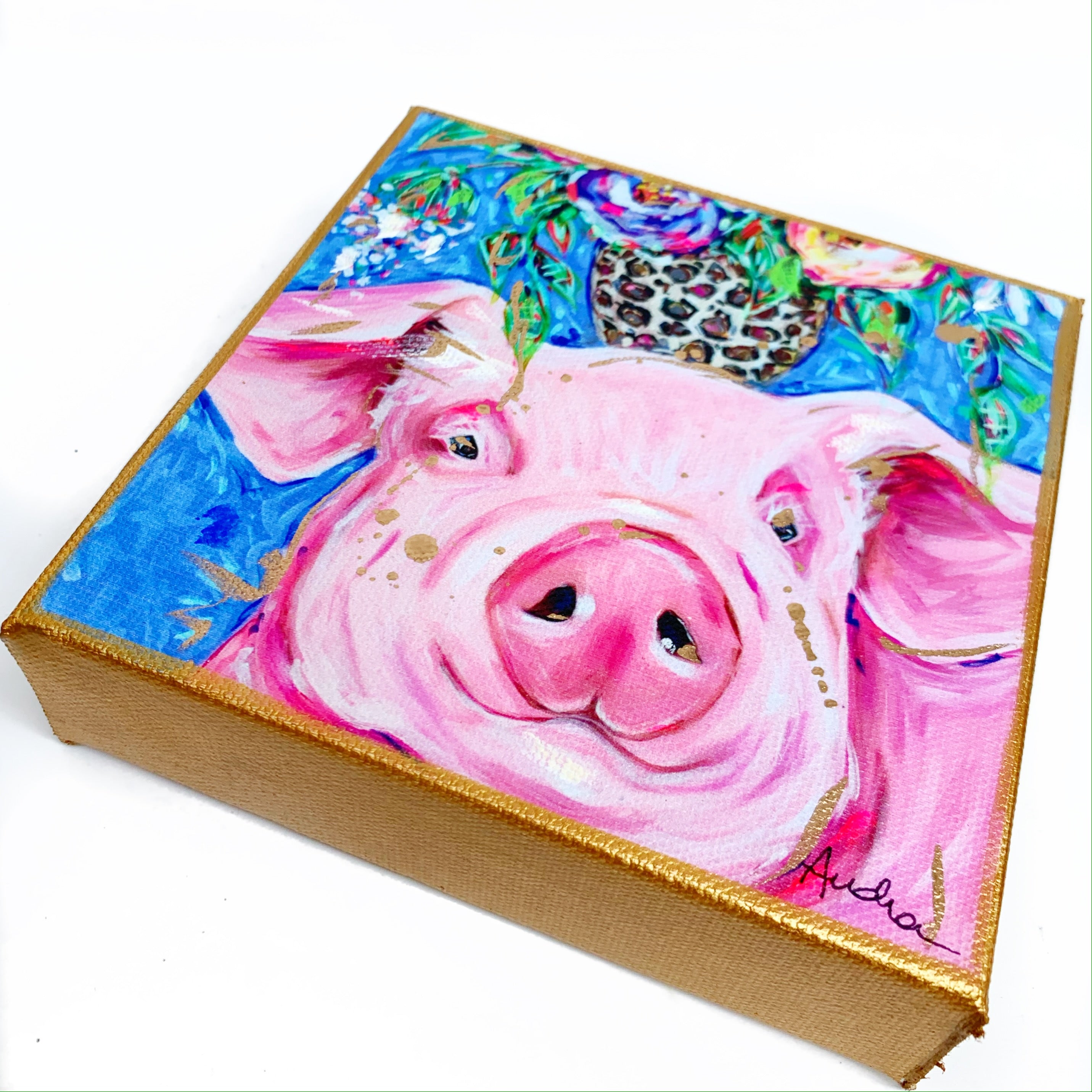 Pig on 6"x6" Gallery Wrapped Canvas