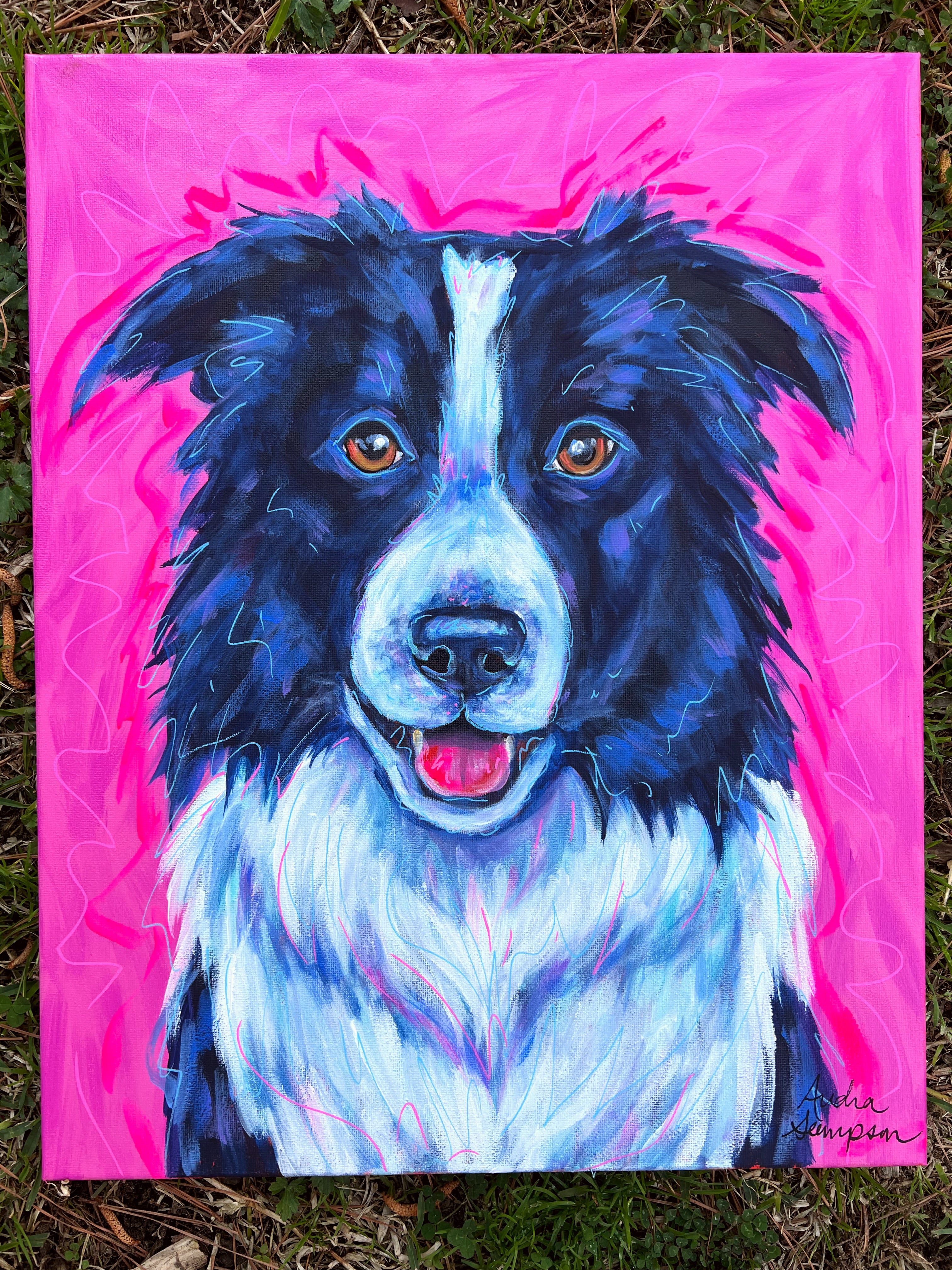 Border Collie Original Painting on 16x20 Canvas