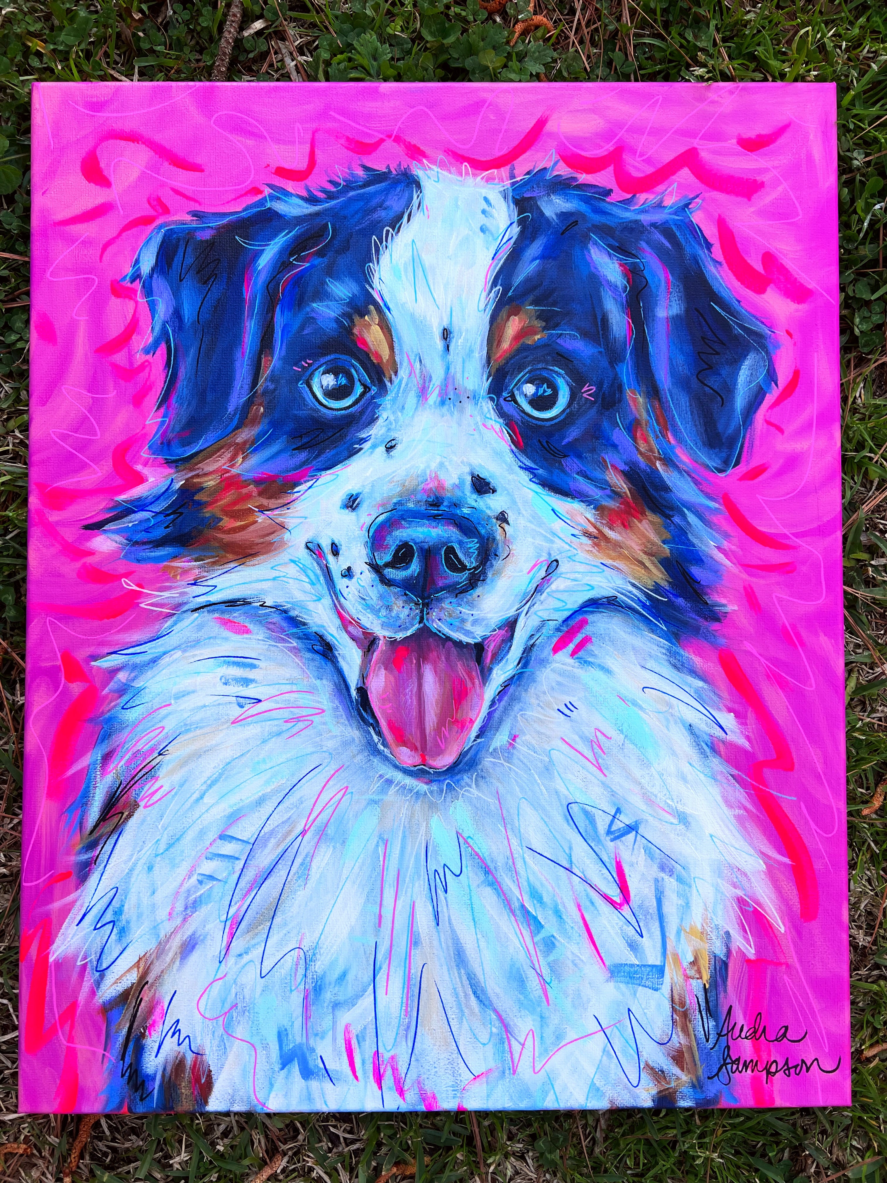 Australian Shepherd Original Painting on 16x20 Canvas