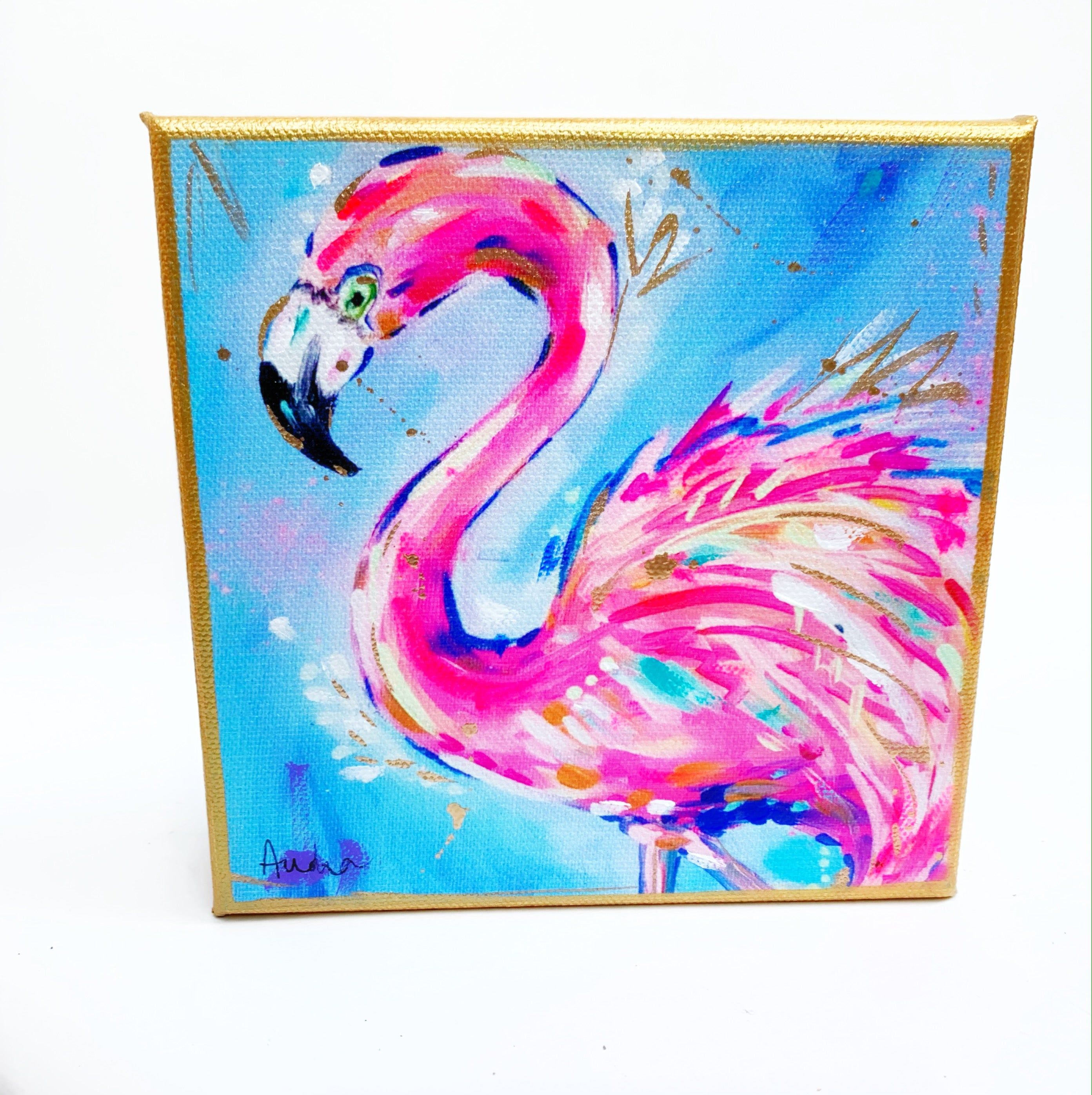 Flamingo on 6"x6" Gallery Wrapped Canvas