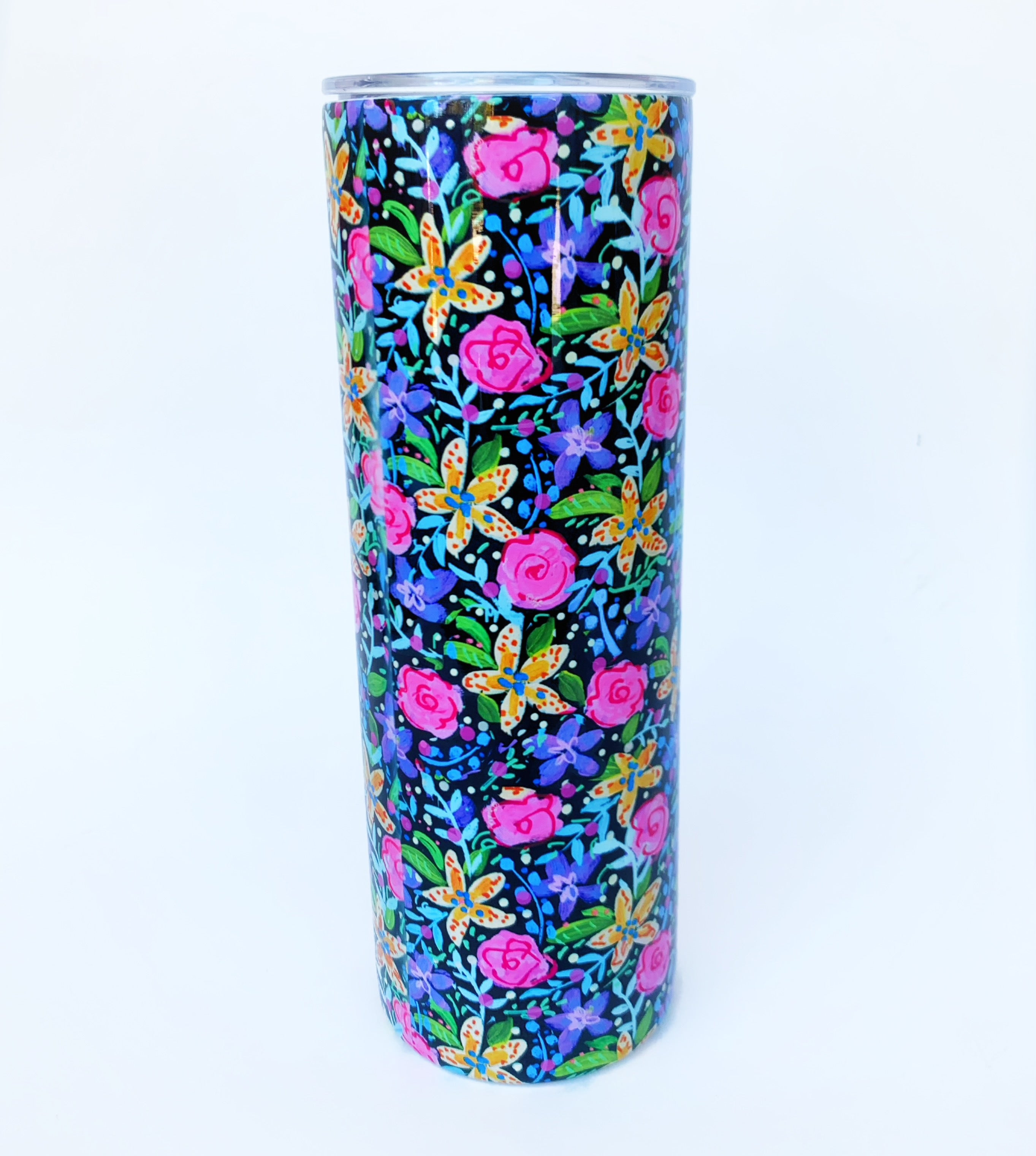 Black Rose Floral Tumbler Insulated Mug