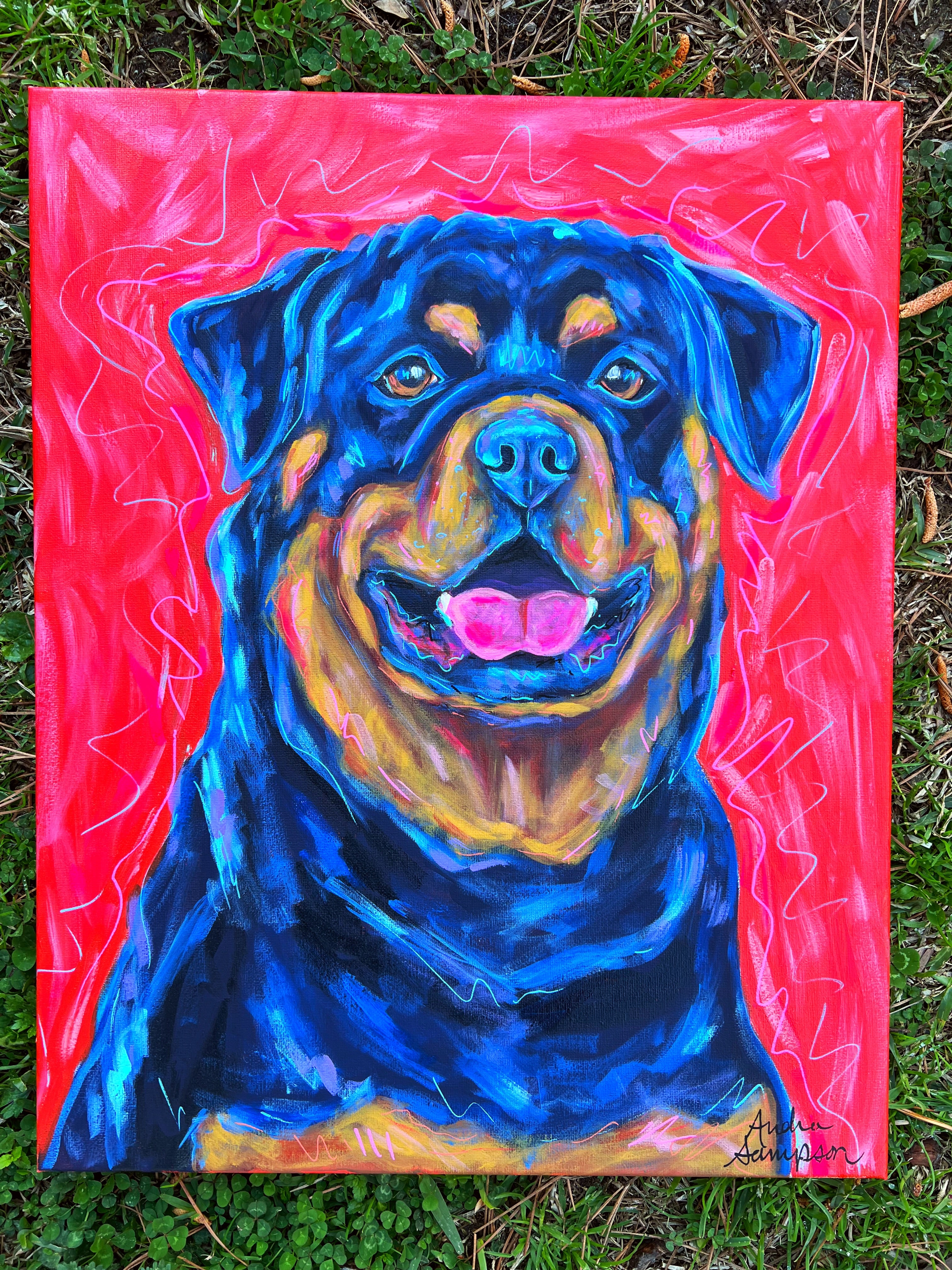 Rottweiler Original Painting on 16x20 Canvas