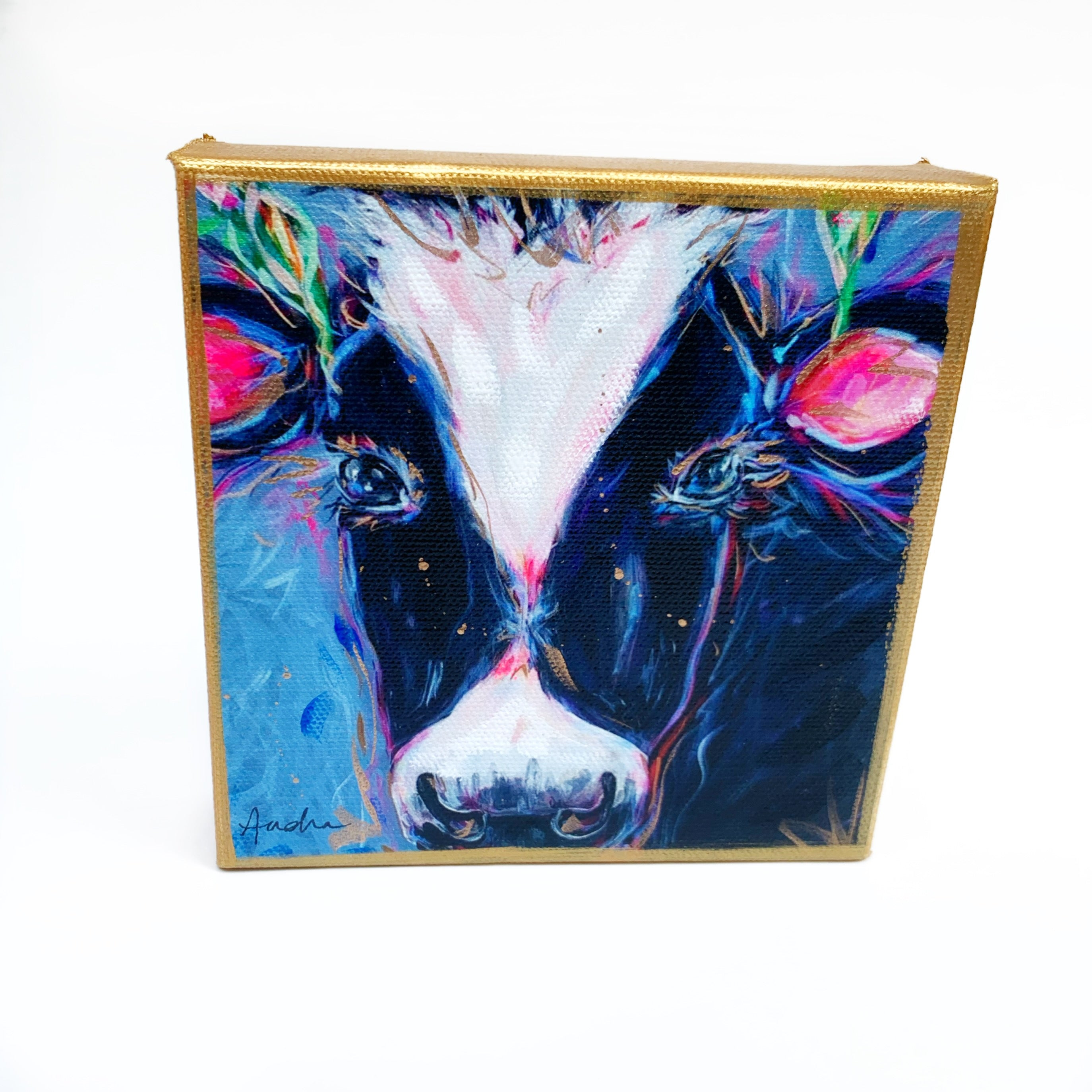 Black and White Cow on 6"x6" Gallery Wrapped Canvas