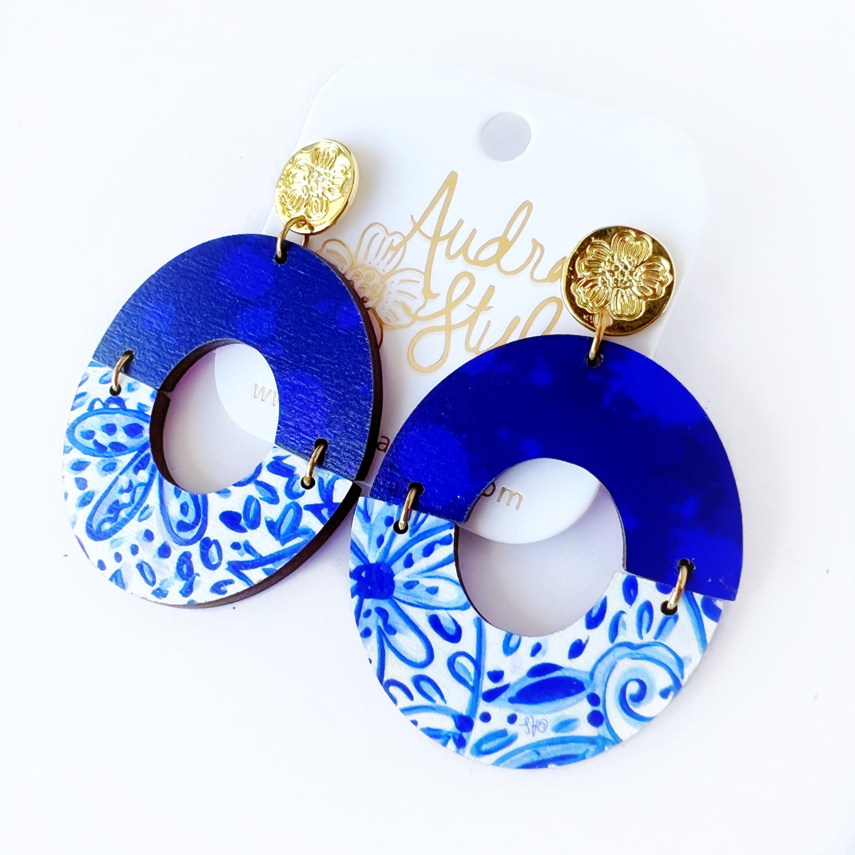 Amanda - Blue White Navy Splatter-Dangle Earring