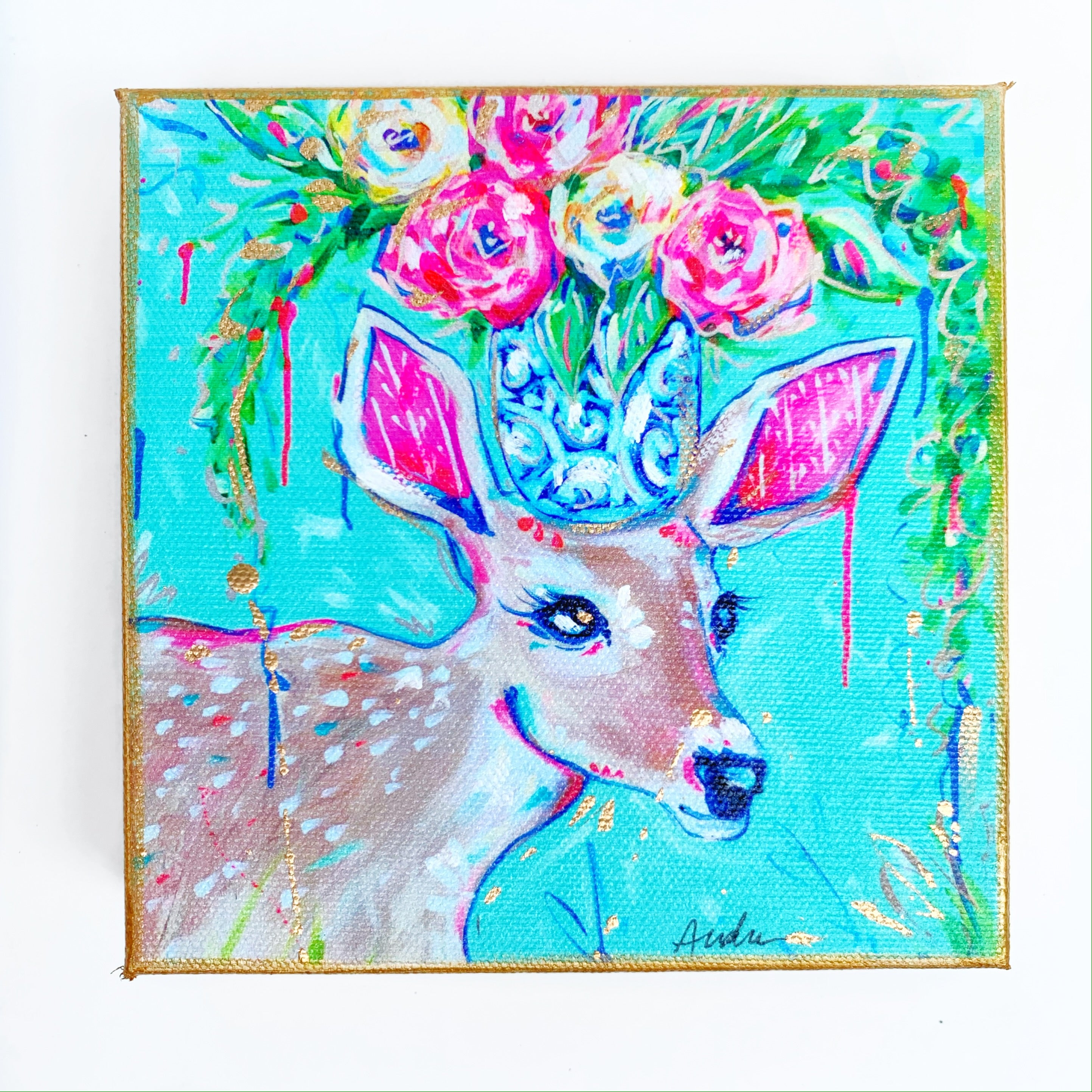 Deer on 6"x6" Gallery Wrapped Canvas