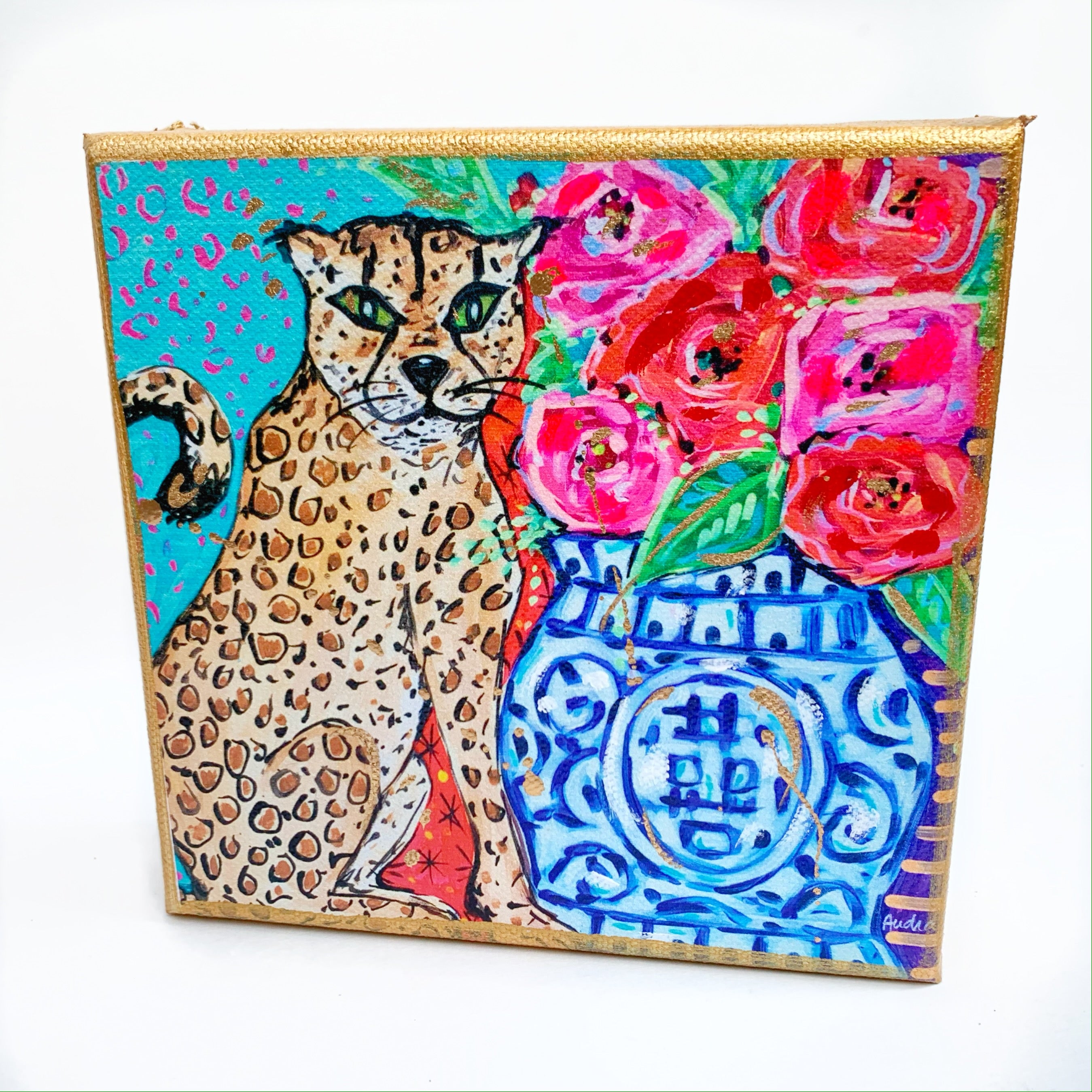 Cheetah Ginger Jar on 6"x6" Gallery Wrapped Canvas