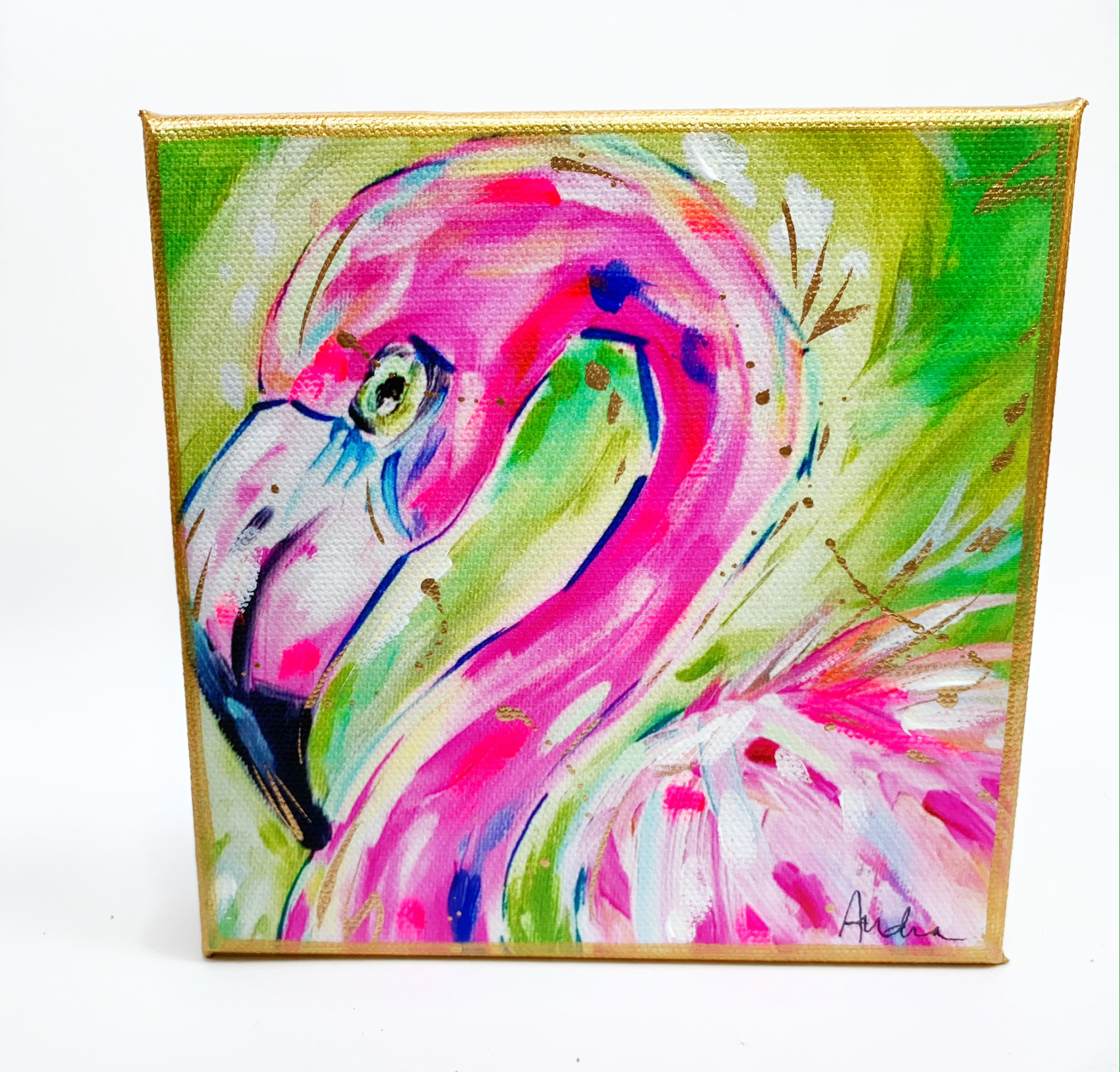 Flamingo on 6"x6" Gallery Wrapped Canvas