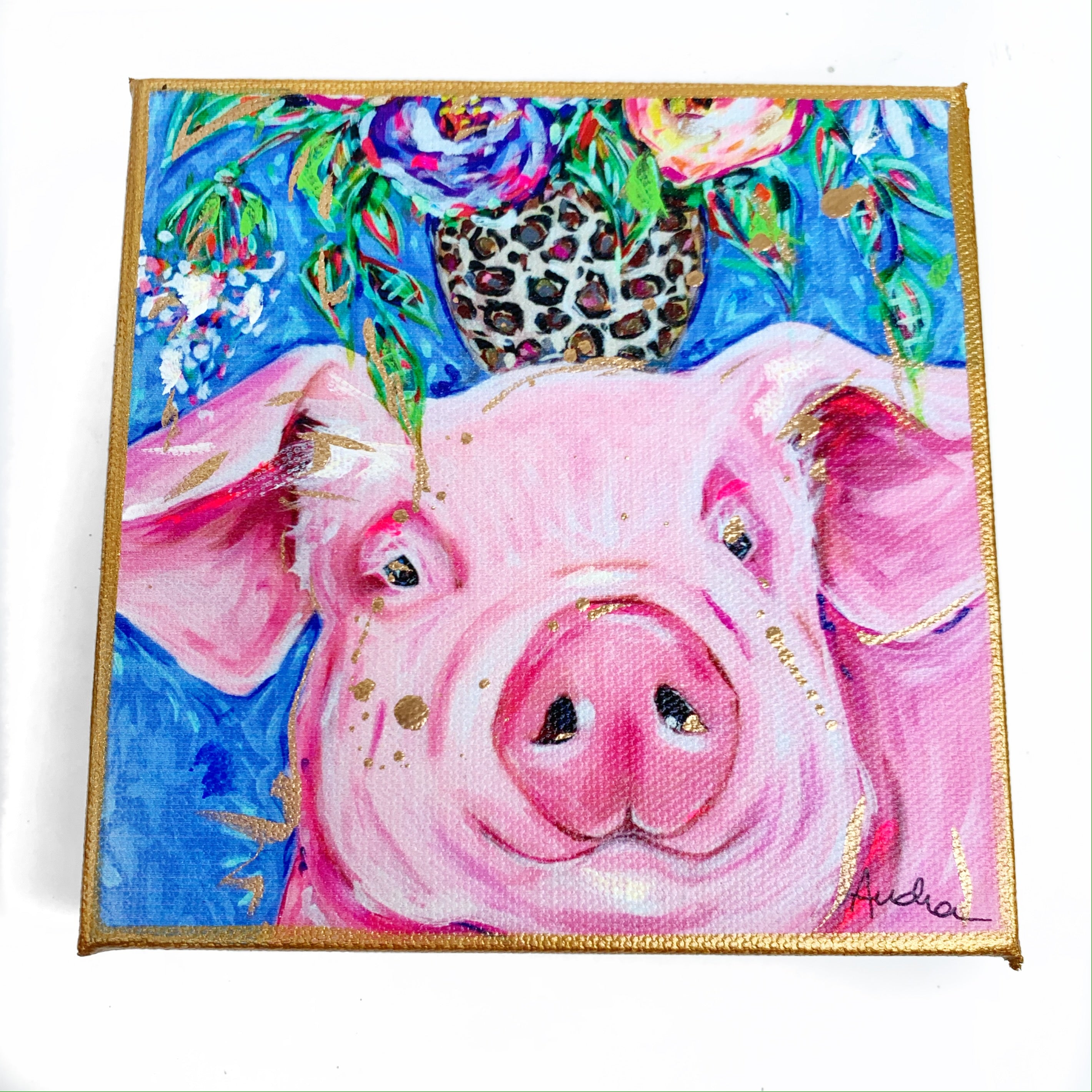 Pig on 6"x6" Gallery Wrapped Canvas