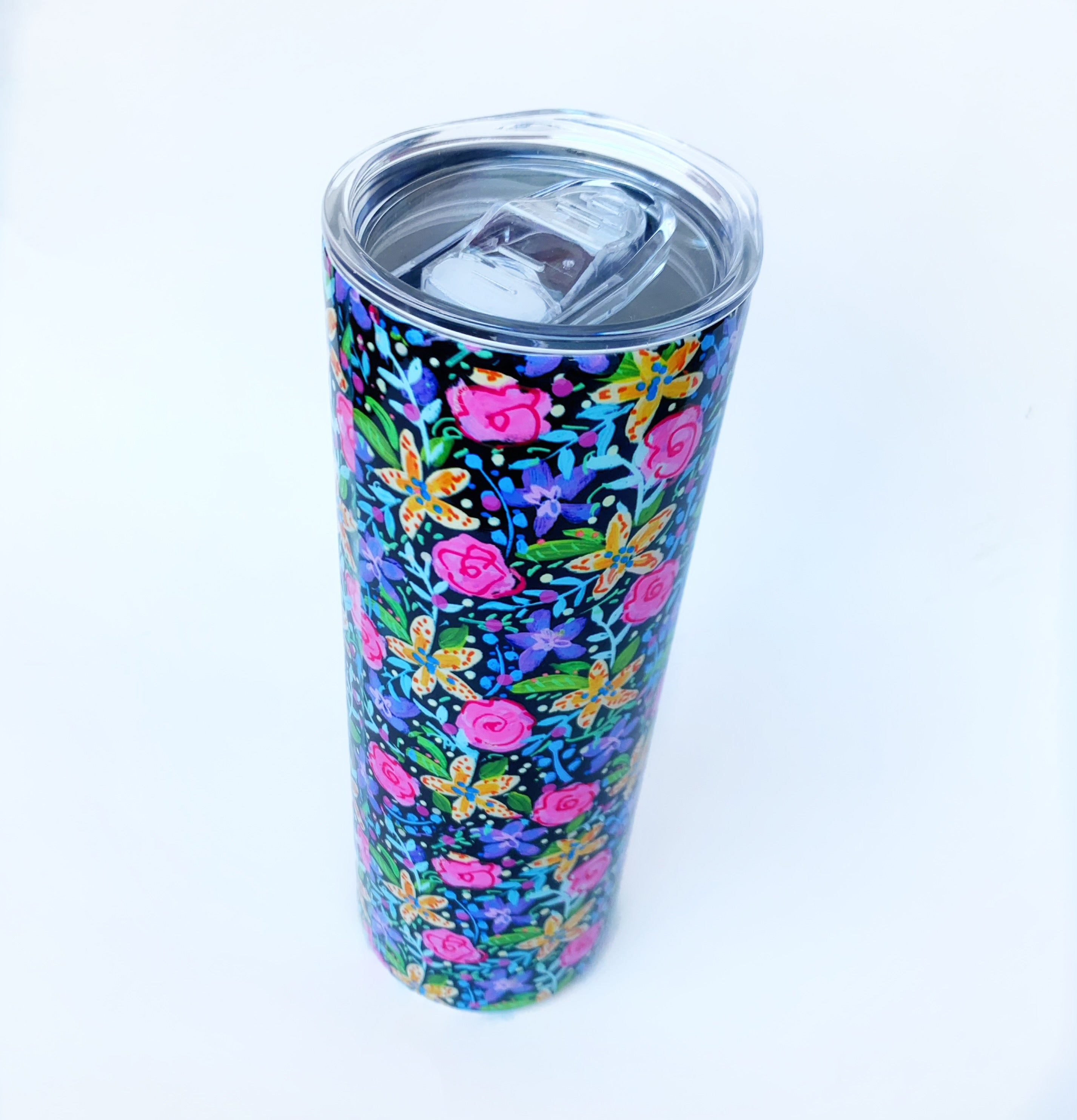 Black Rose Floral Tumbler Insulated Mug