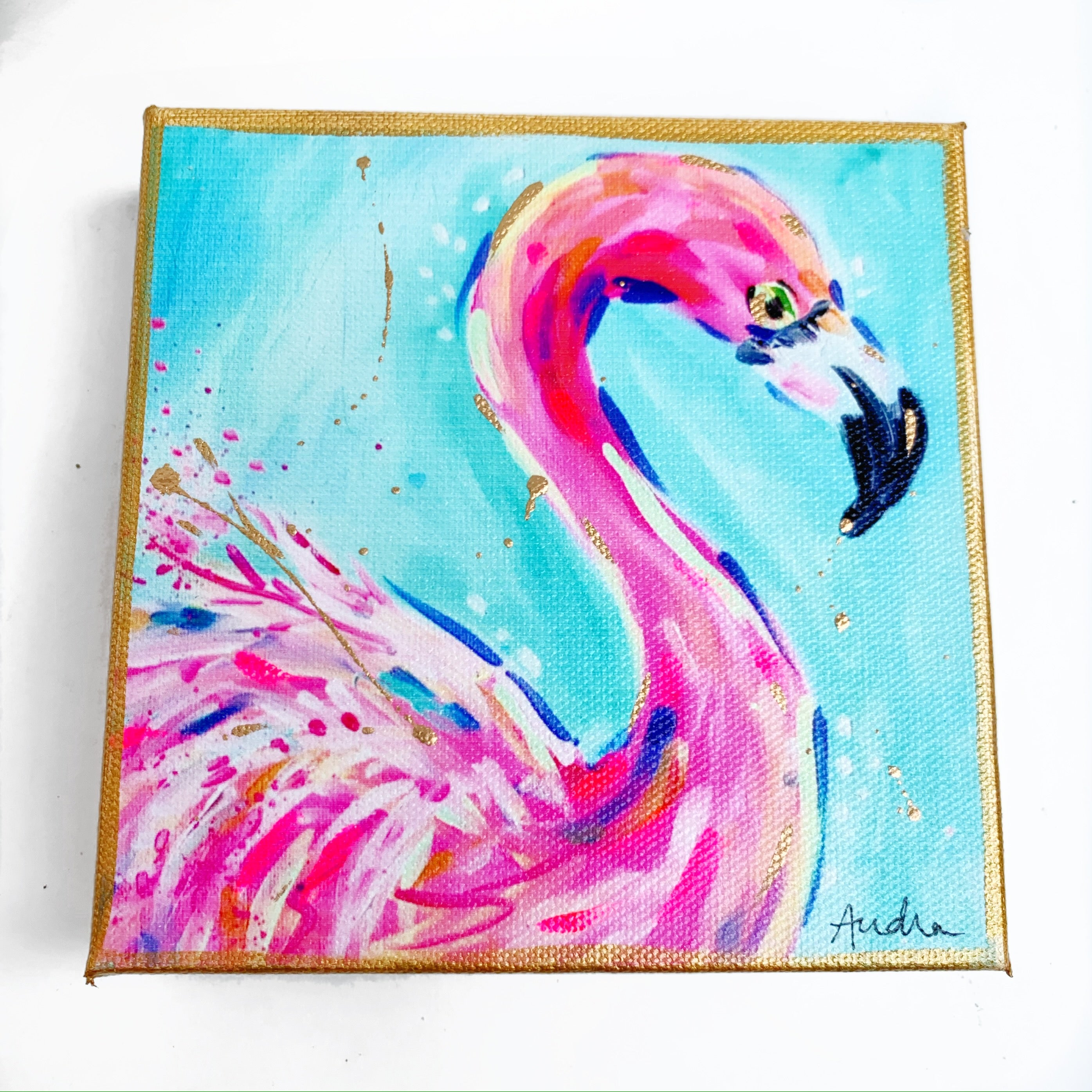 Flamingo on 6"x6" Gallery Wrapped Canvas