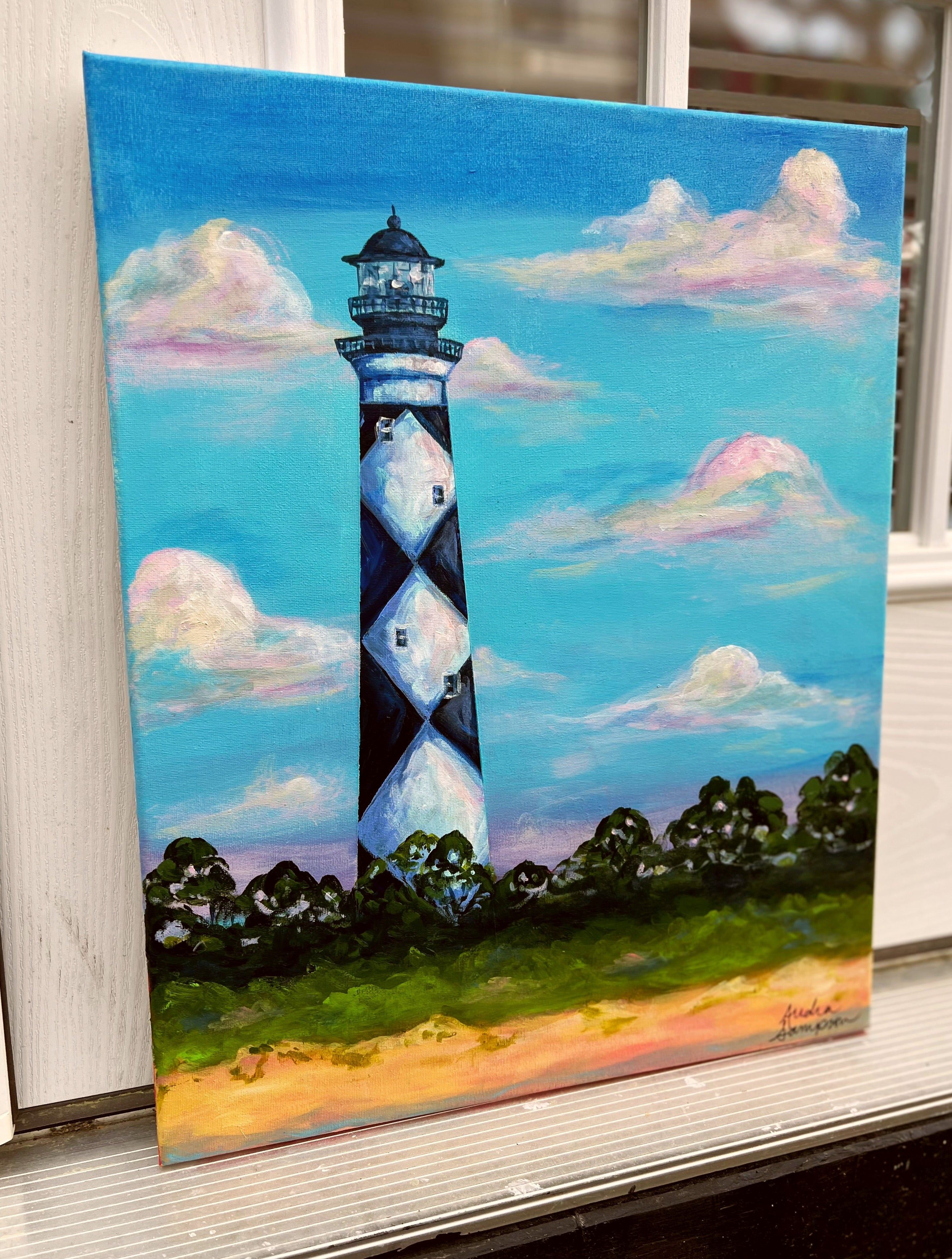 16x20 Original Cape Lookout Lighthouse Painting on Canvas