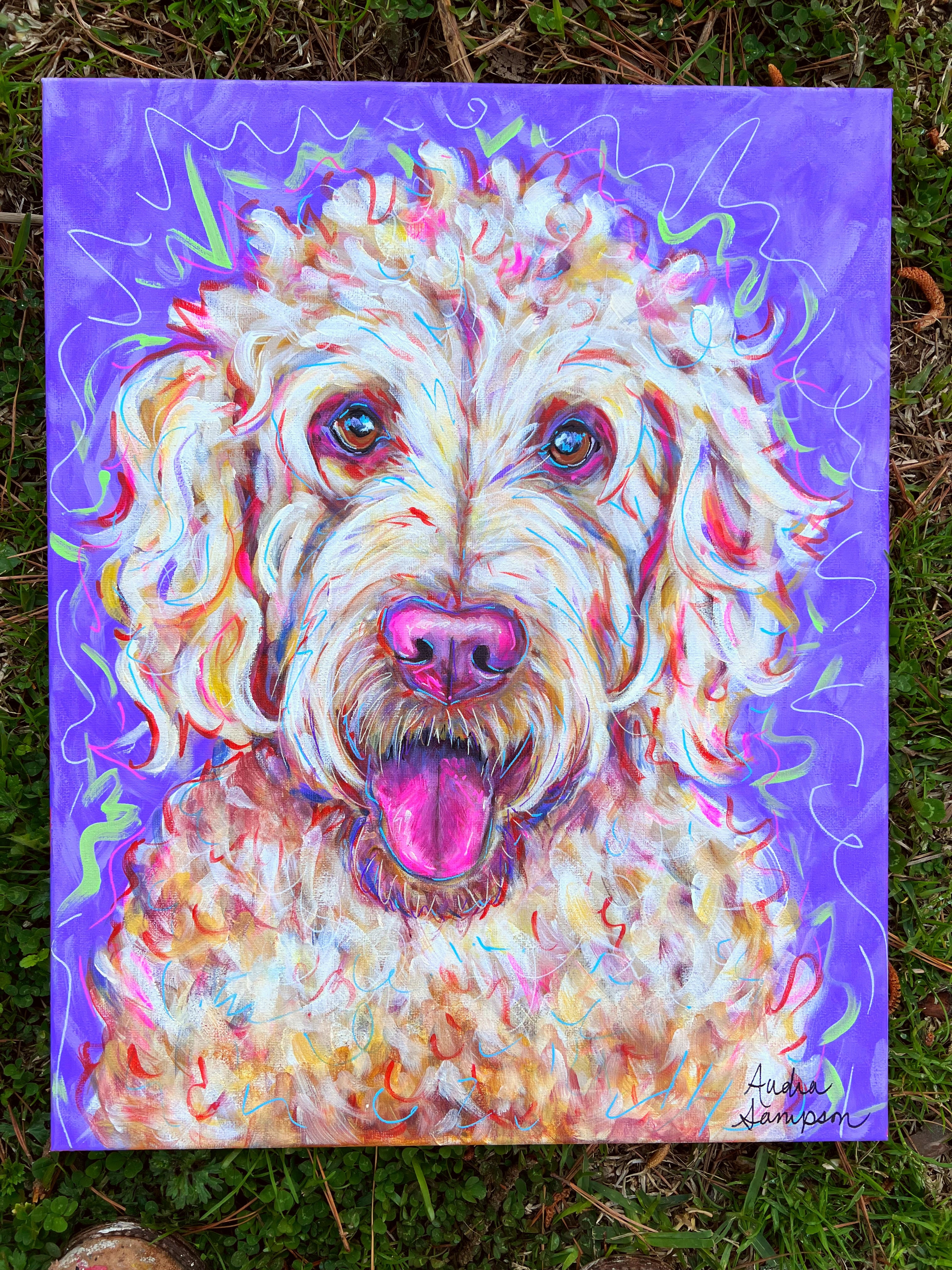 Golden Doodle Original Painting on 16x20 Canvas