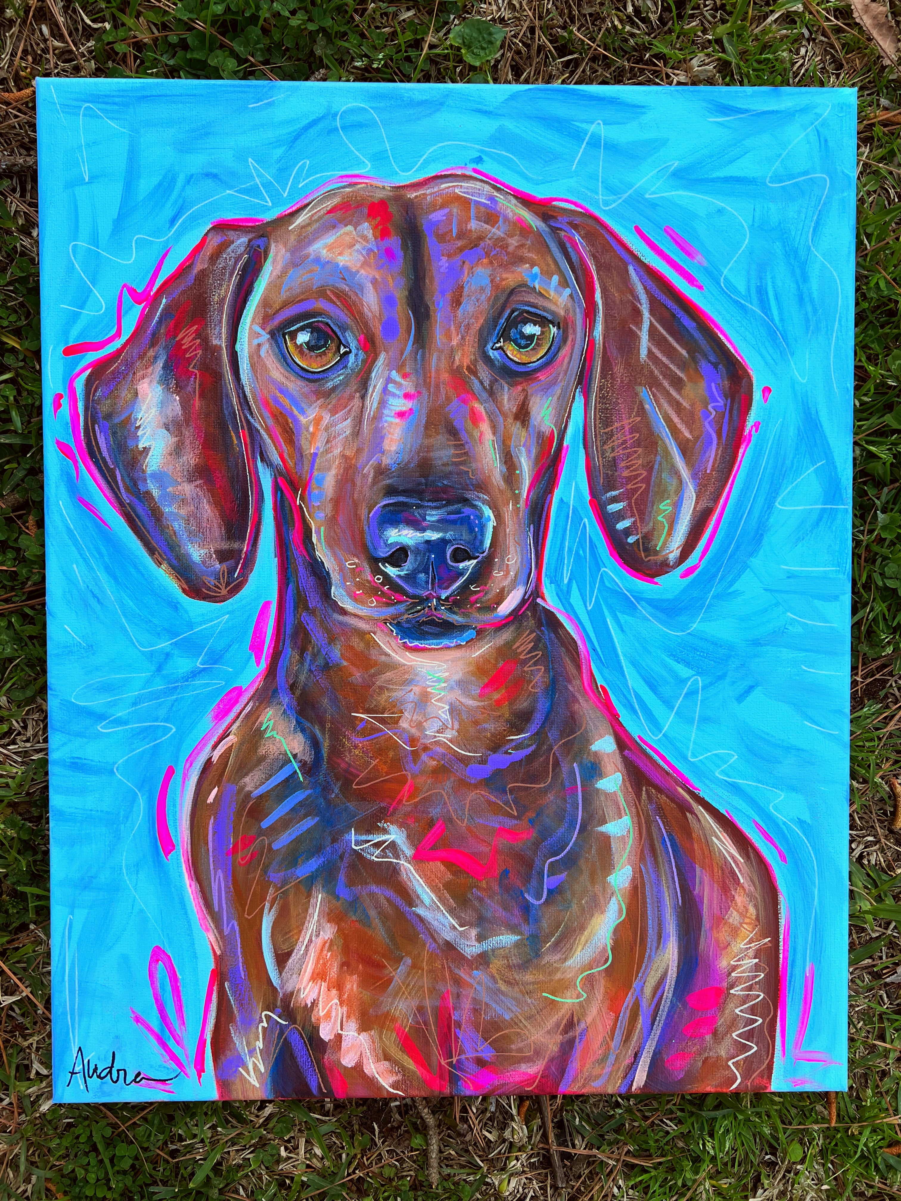 Dachshund Original Painting on 16x20 Canvas