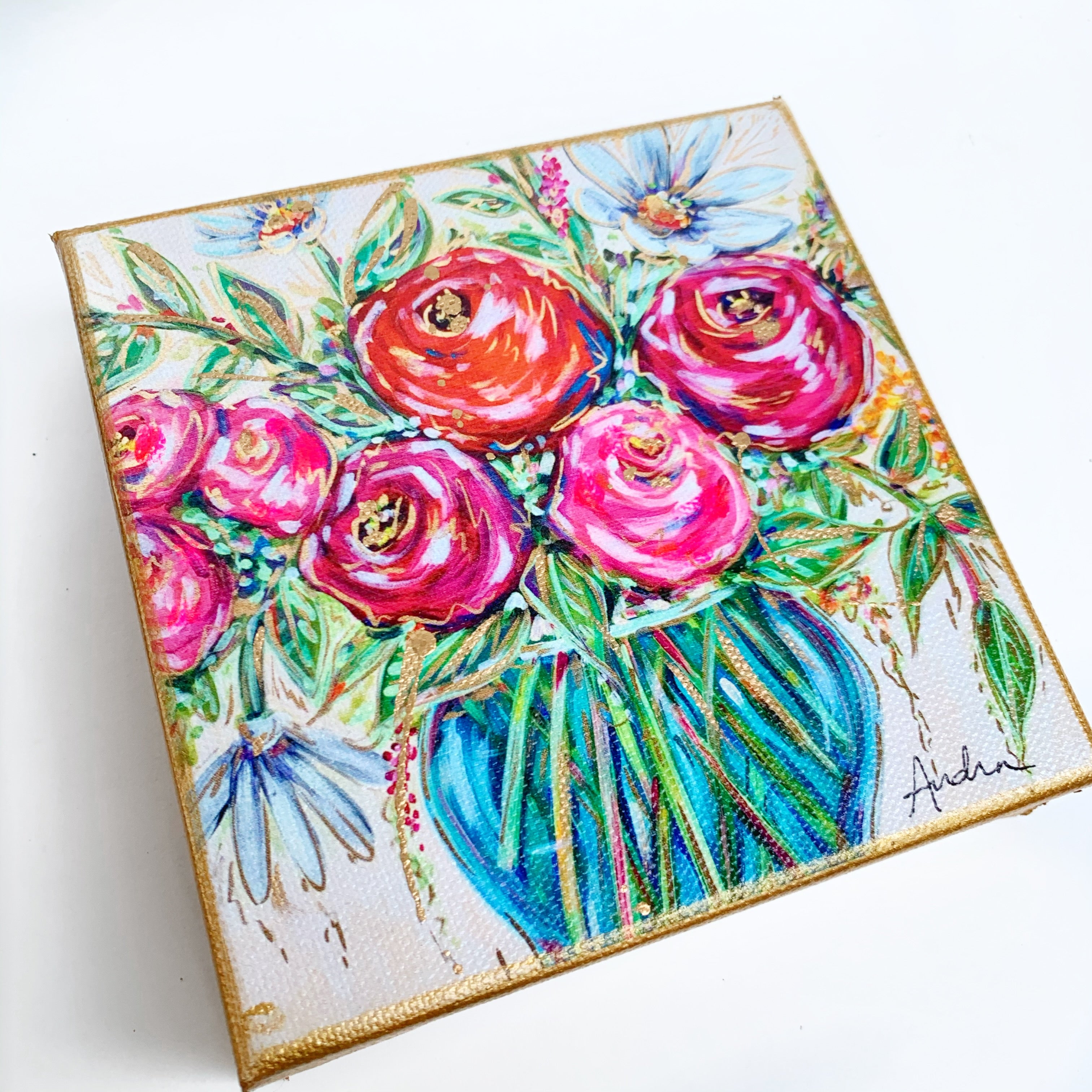 Clear Vase Floral on 6"x6" Gallery Wrapped Canvas