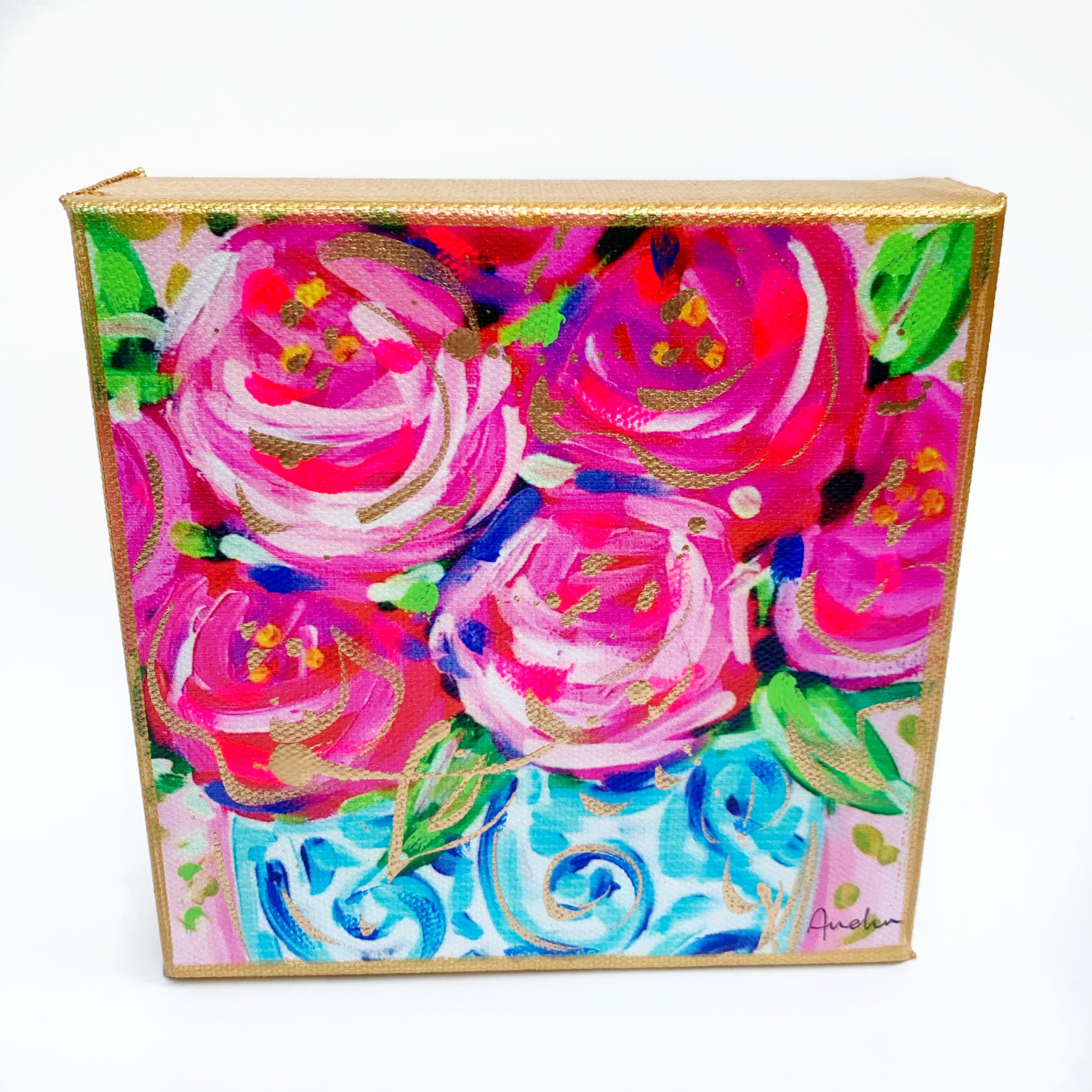 Roses Ginger Jar on 6"x6" Gallery Wrapped Canvas