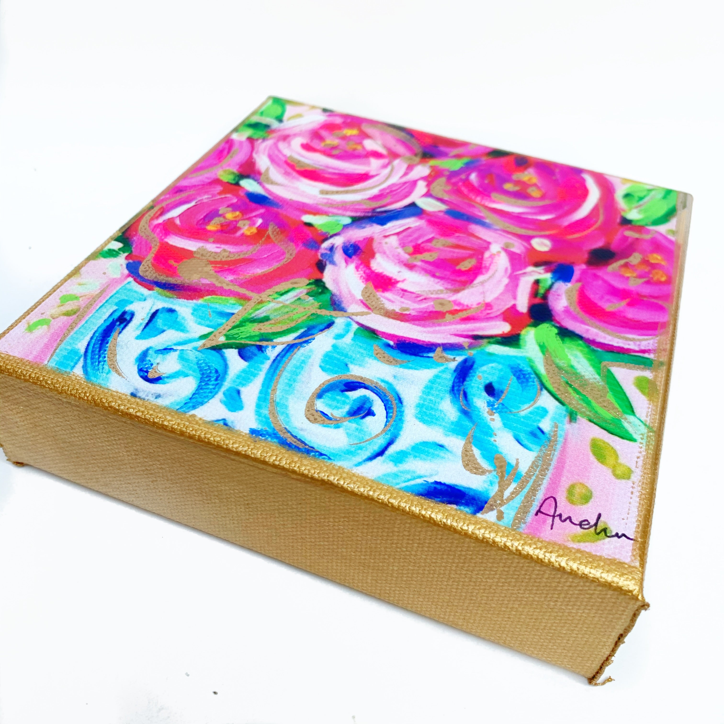 Roses Ginger Jar on 6"x6" Gallery Wrapped Canvas