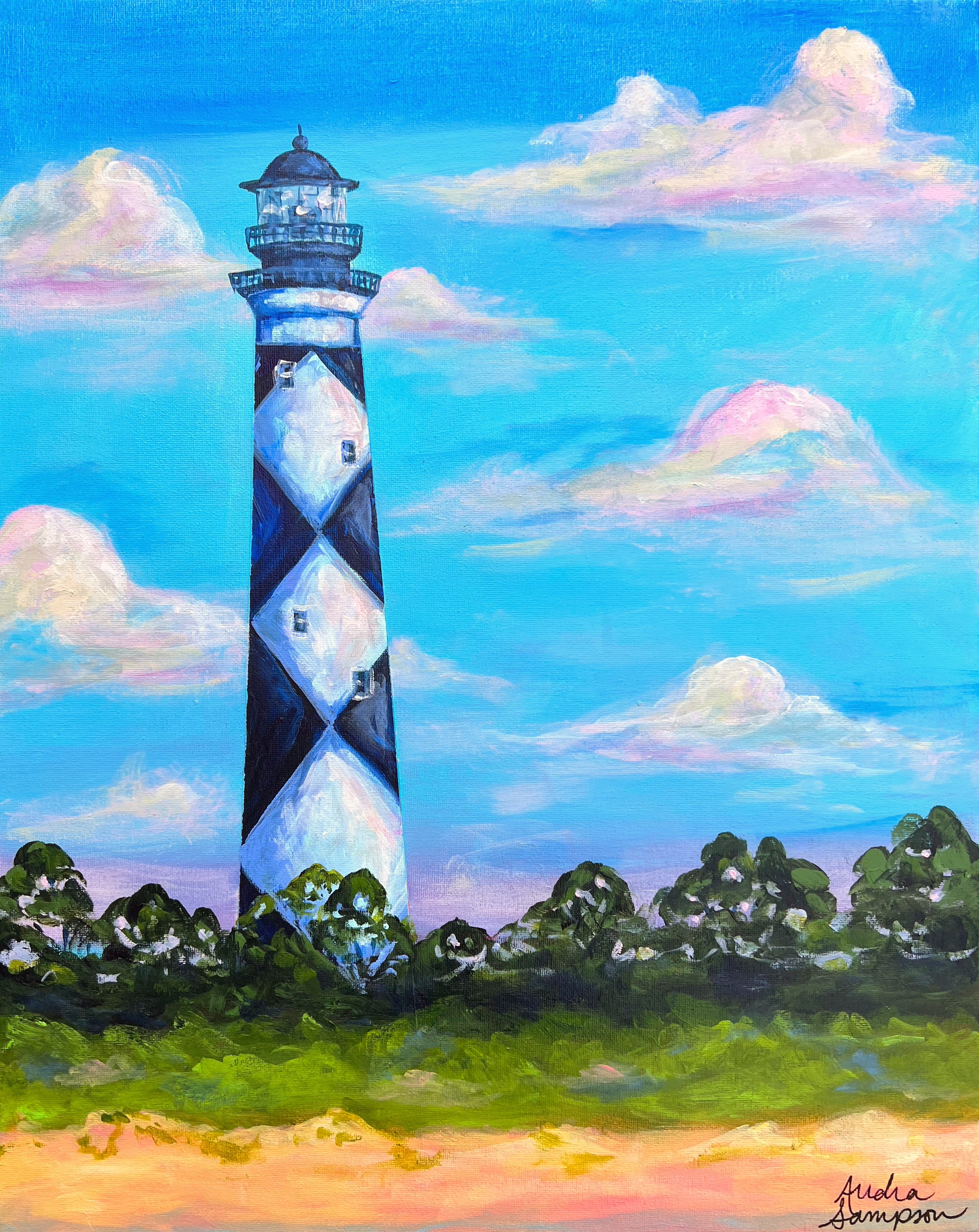 16x20 Original Cape Lookout Lighthouse Painting on Canvas