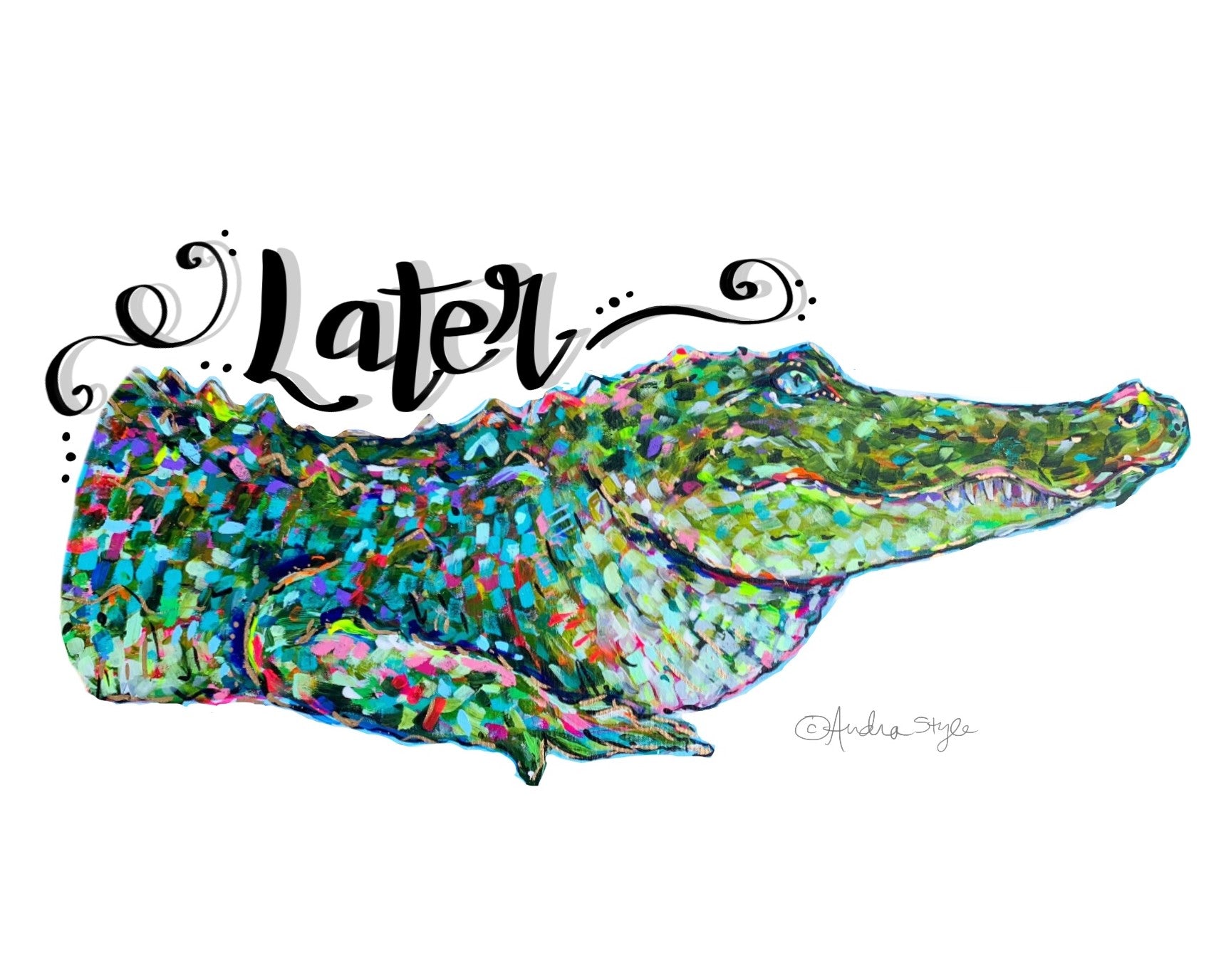 Later Gator Art Print on Paper - Alligator Poster, Entryway Wall Art, Cute Colorful Decor